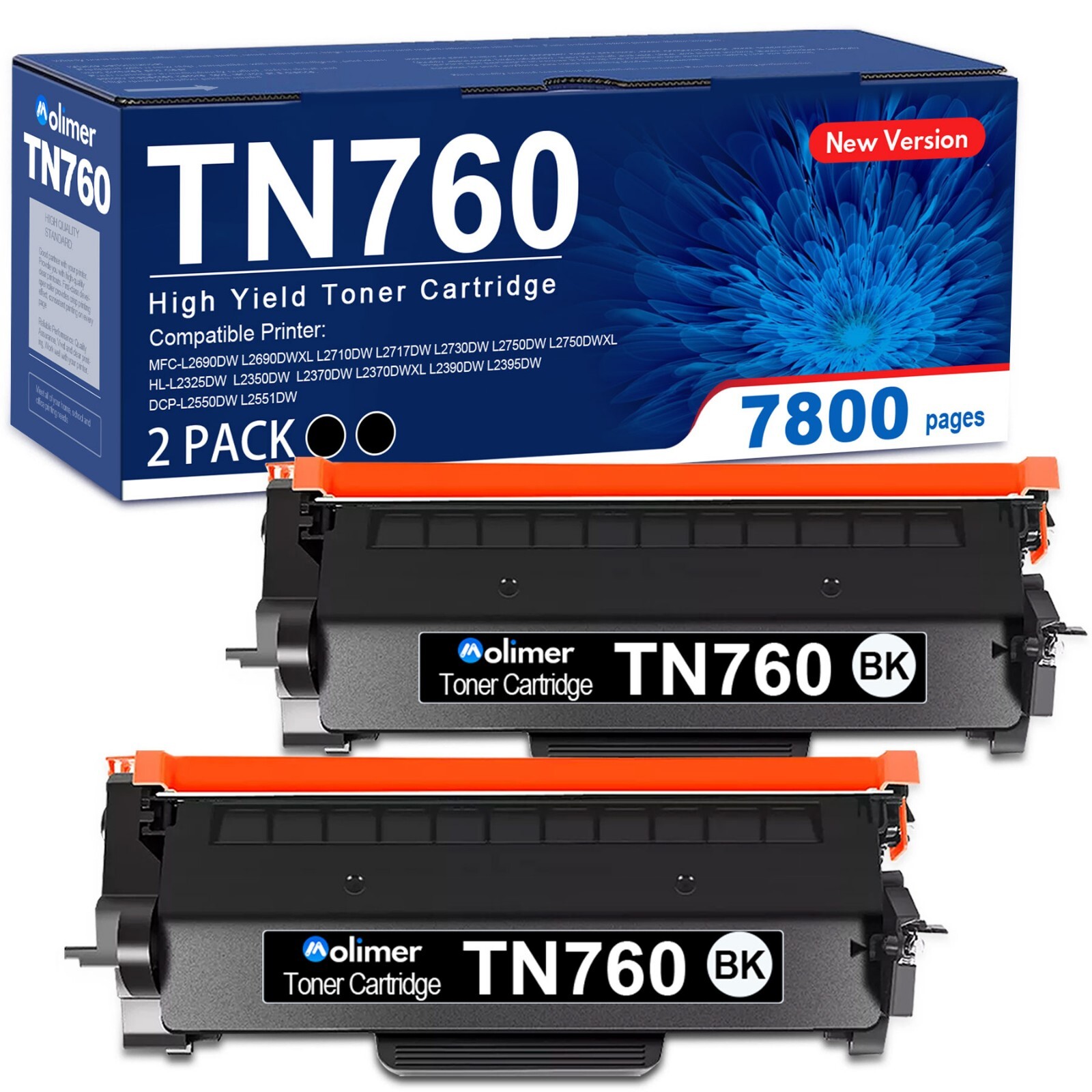 FADSOON® 2x TN770 TN760 TN730 Toner For Brother MFC-L2750DW L2710DW With Chip