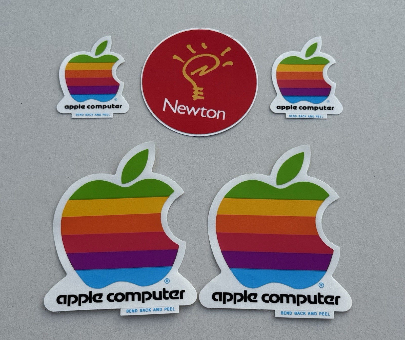 Original 80s Apple Macintosh Computer Logo Rainbow Decals…Also A Newton Sticker.