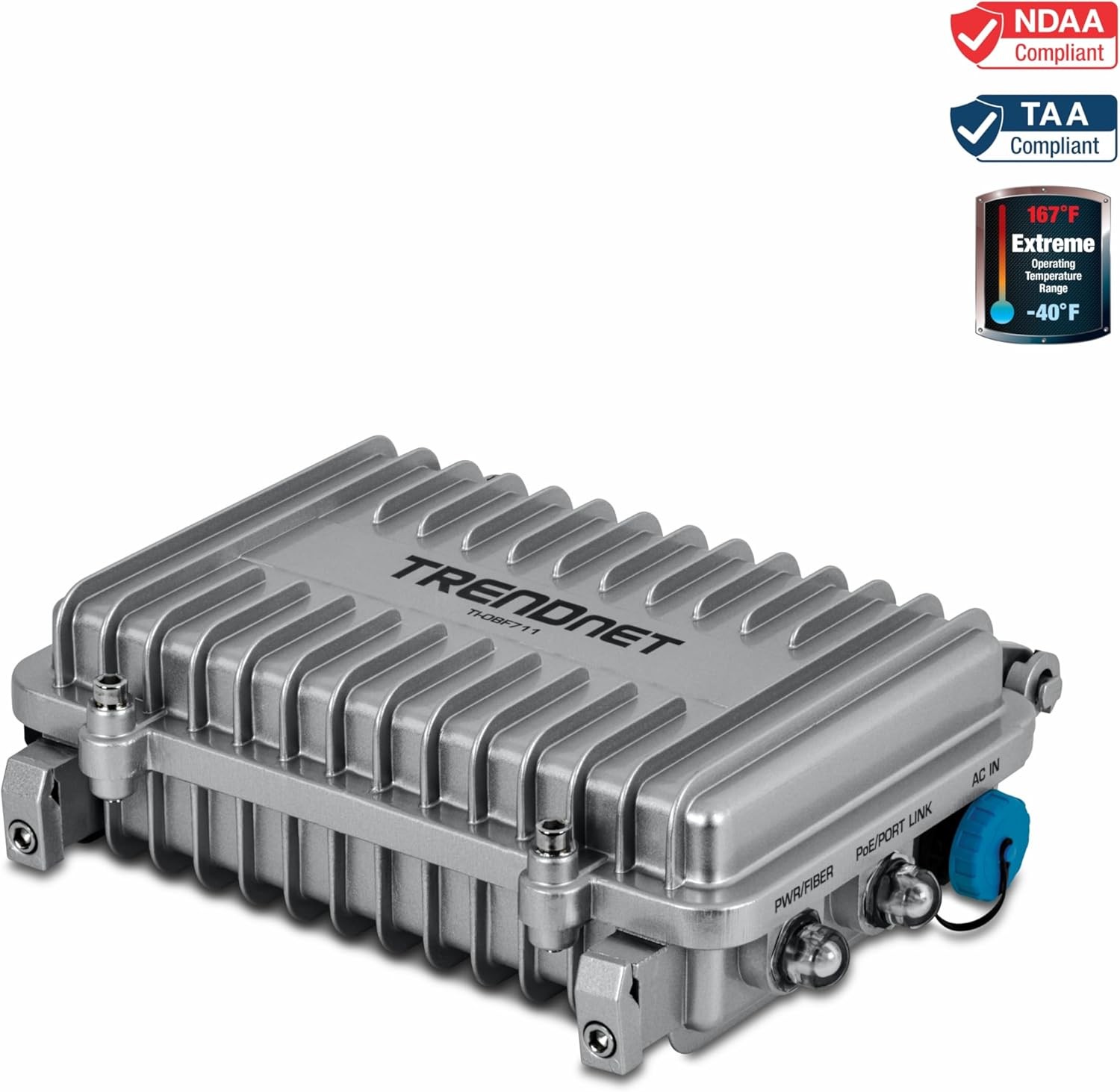 TRENDnet TI-OBF711, Industrial Outdoor 10G SFP+ to 10G PoE++ Media Converter