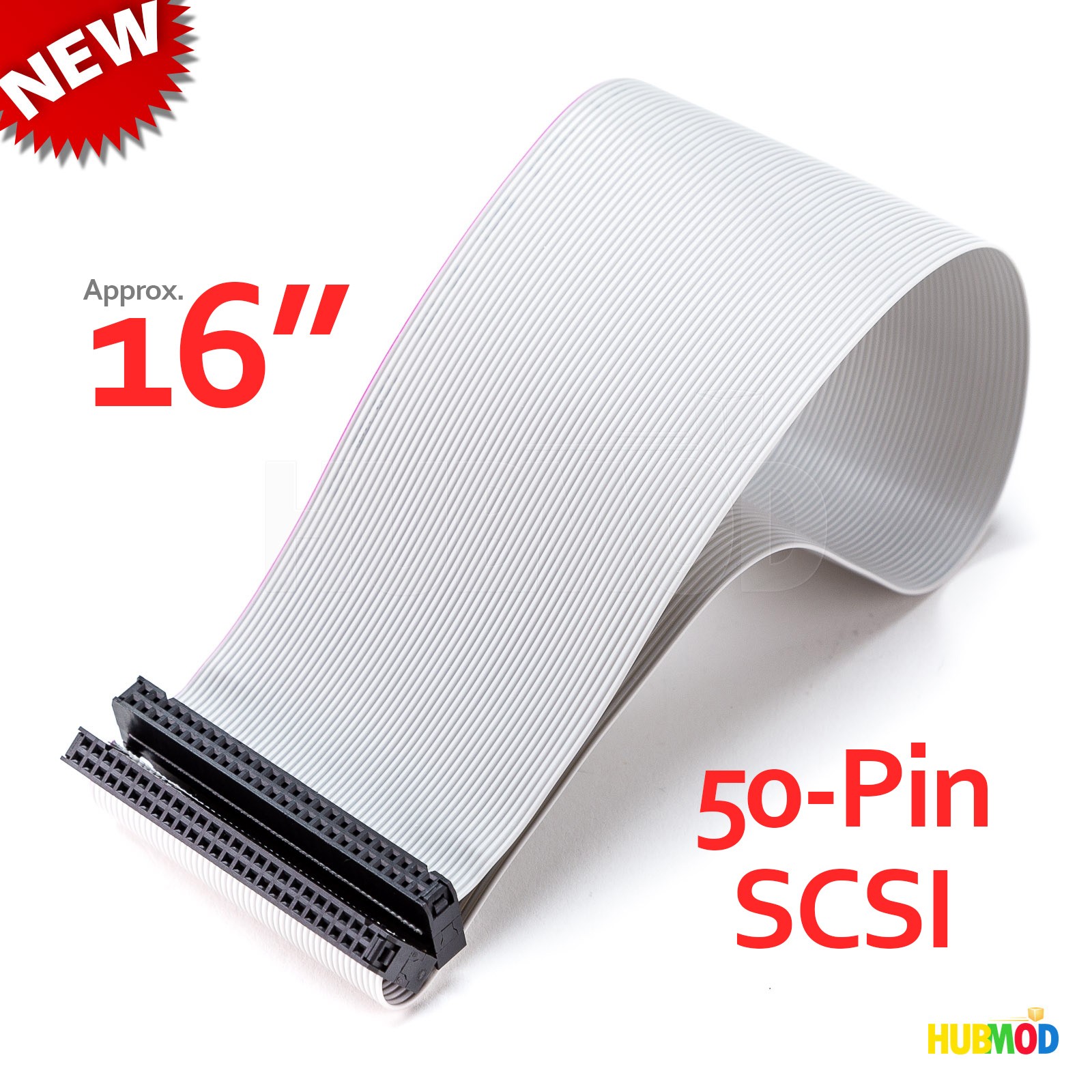 NEW 16" 50-Pin SCSI Internal Ribbon Flat Cable F/F 2-Connector 1-Device Drive