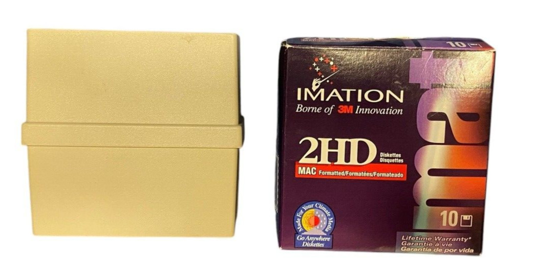 Imation 2HD MAC Formatted Floppy Disk 3.5 PLUS VTG. Tandy Disk Holder