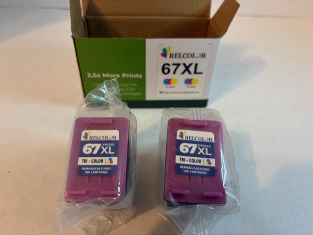 Lot of 2 Relcolor 67XL Tri-Color Ink Cartridges Expire 11-2026