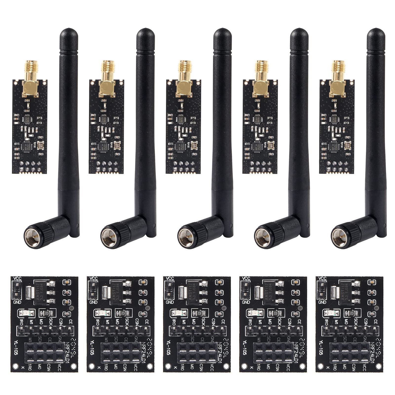 5 PCS NRF24L01+PA+LNA RF Transceiver Module + 5 PCS NRF24L01 Wireless Module