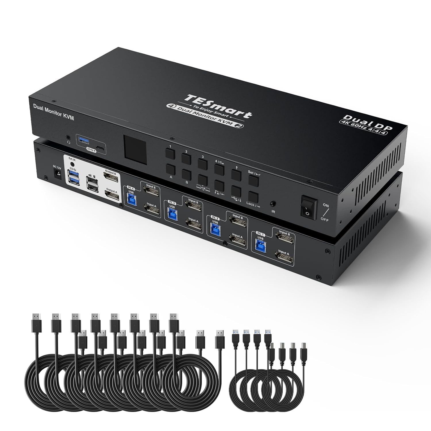 TESmart 4 Port KVM Switch Dual Monitor DisplayPort, Support 4K@60Hz USB 3.0 KVM