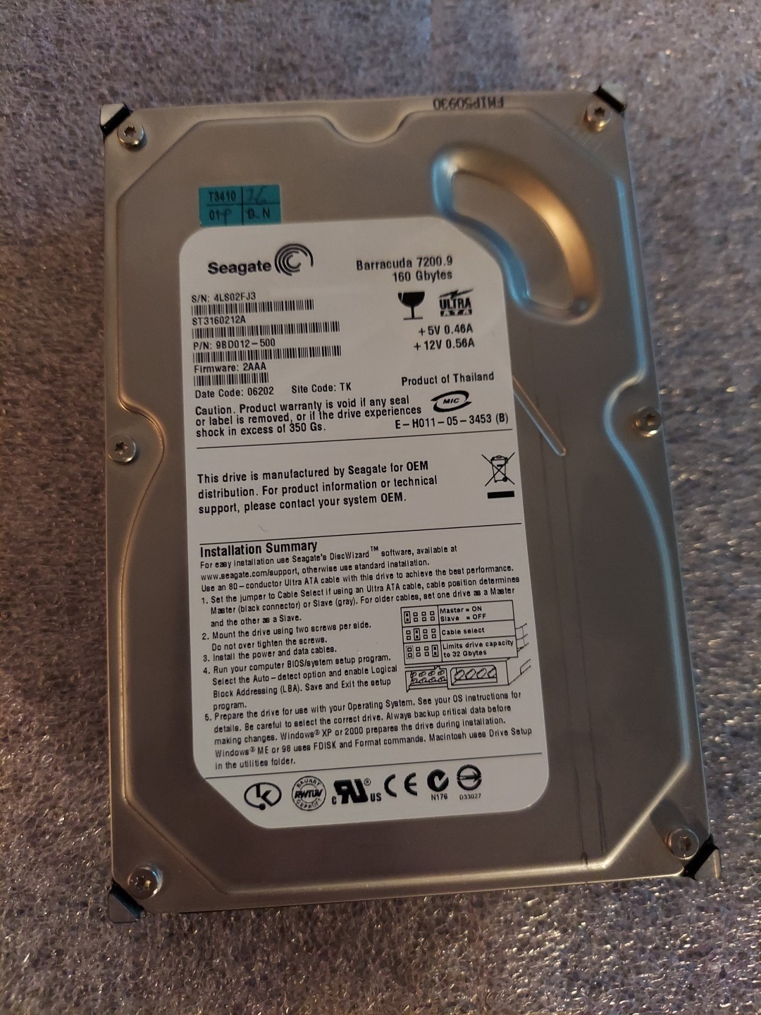 Tested GOOD Seagate Barracuda 7200.9 160GB Internal 7200RPM 3.5" ST3160212A HDD