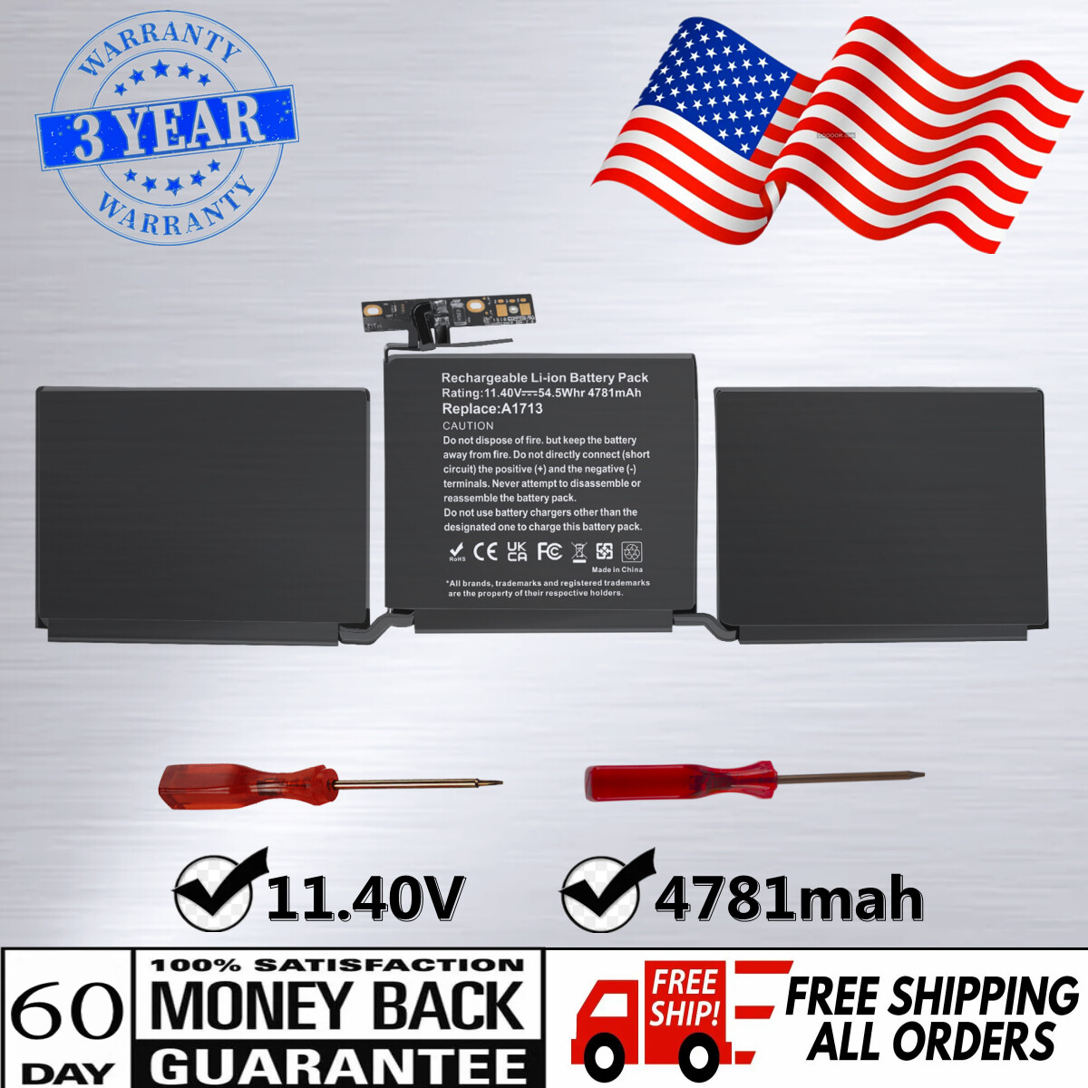 🧡A1713 A1708 Battery For MacBook Pro 13" Late 2016 Mid 2017 EMC 2978 EMC 3164