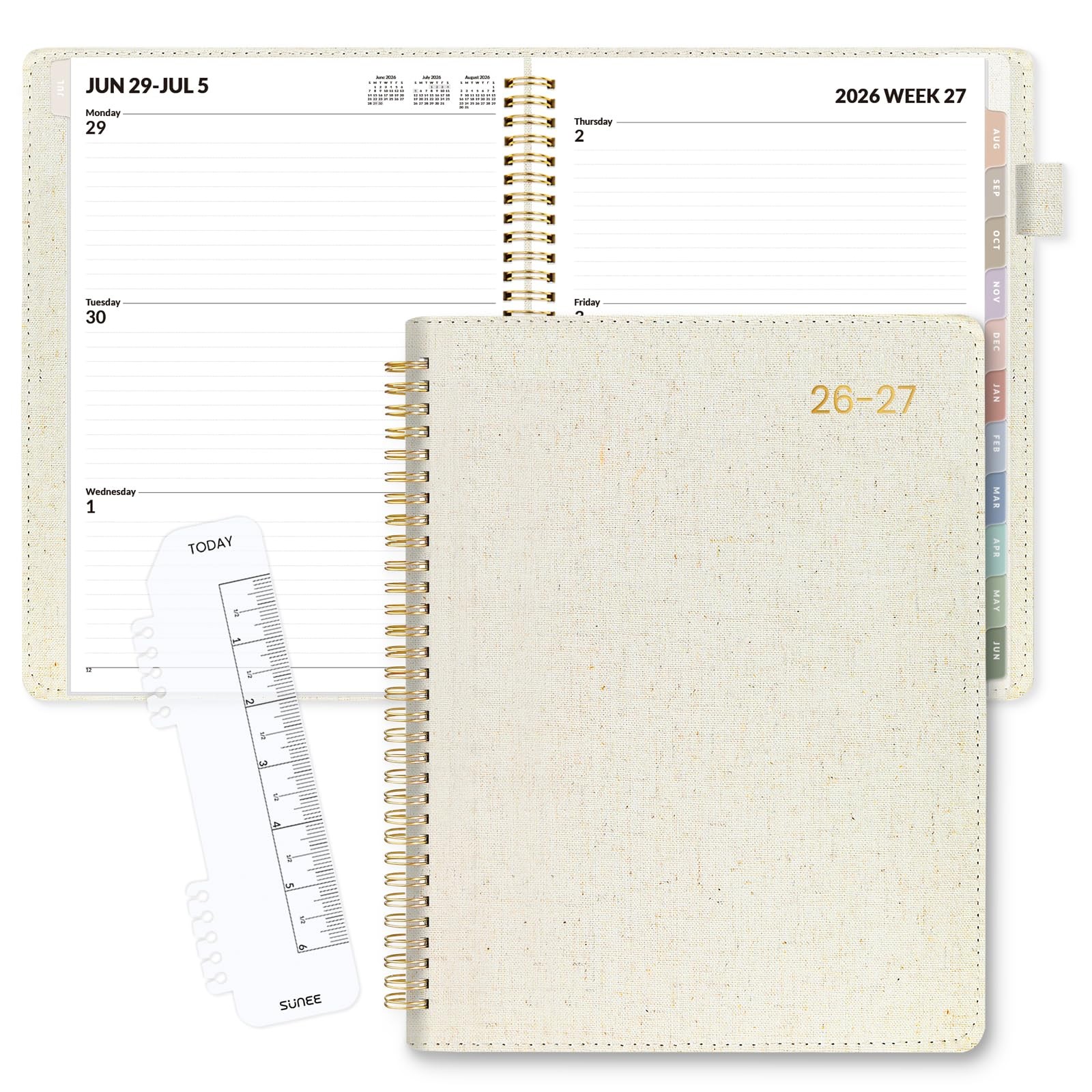 Planner 9 x11.2 Weekly Monthly 12 Month July 2026 Vegan Leather Beige 2026-2027