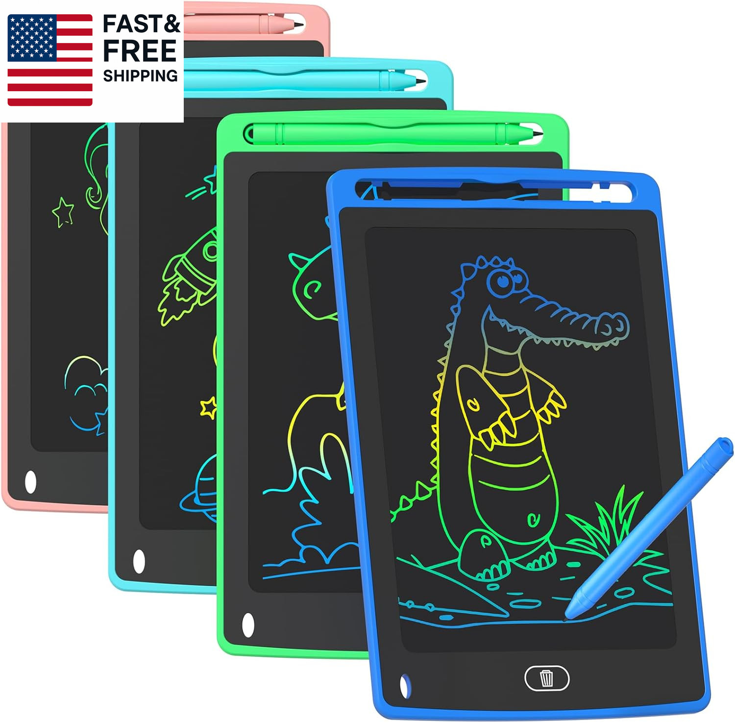 4 Pack LCD Writing Tablet for Kids, 8.5 Inch Colorful Doodle Board Drawing Table