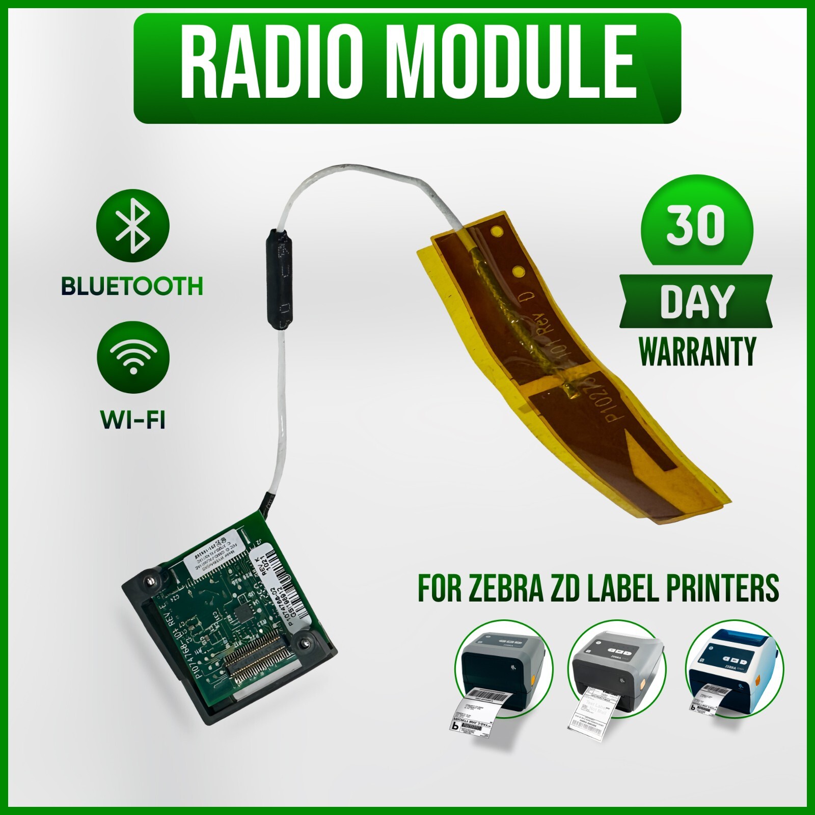 Wireless WiFi BT Radio Module w/ Antenna P1074768-02 for Zebra ZD Label Printers