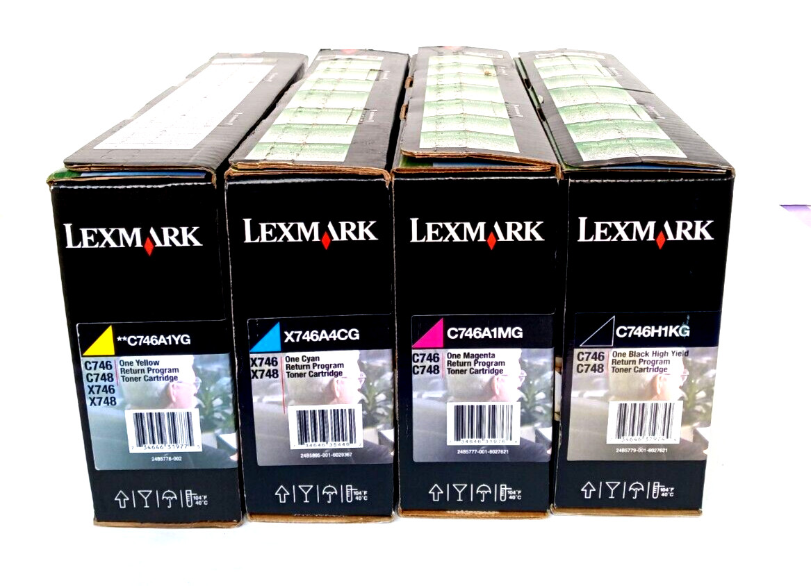 SET 4 GENUINE  LEXMARK C746H1KG C748H1CG C748H1MG C748H1YG NEW SEALED
