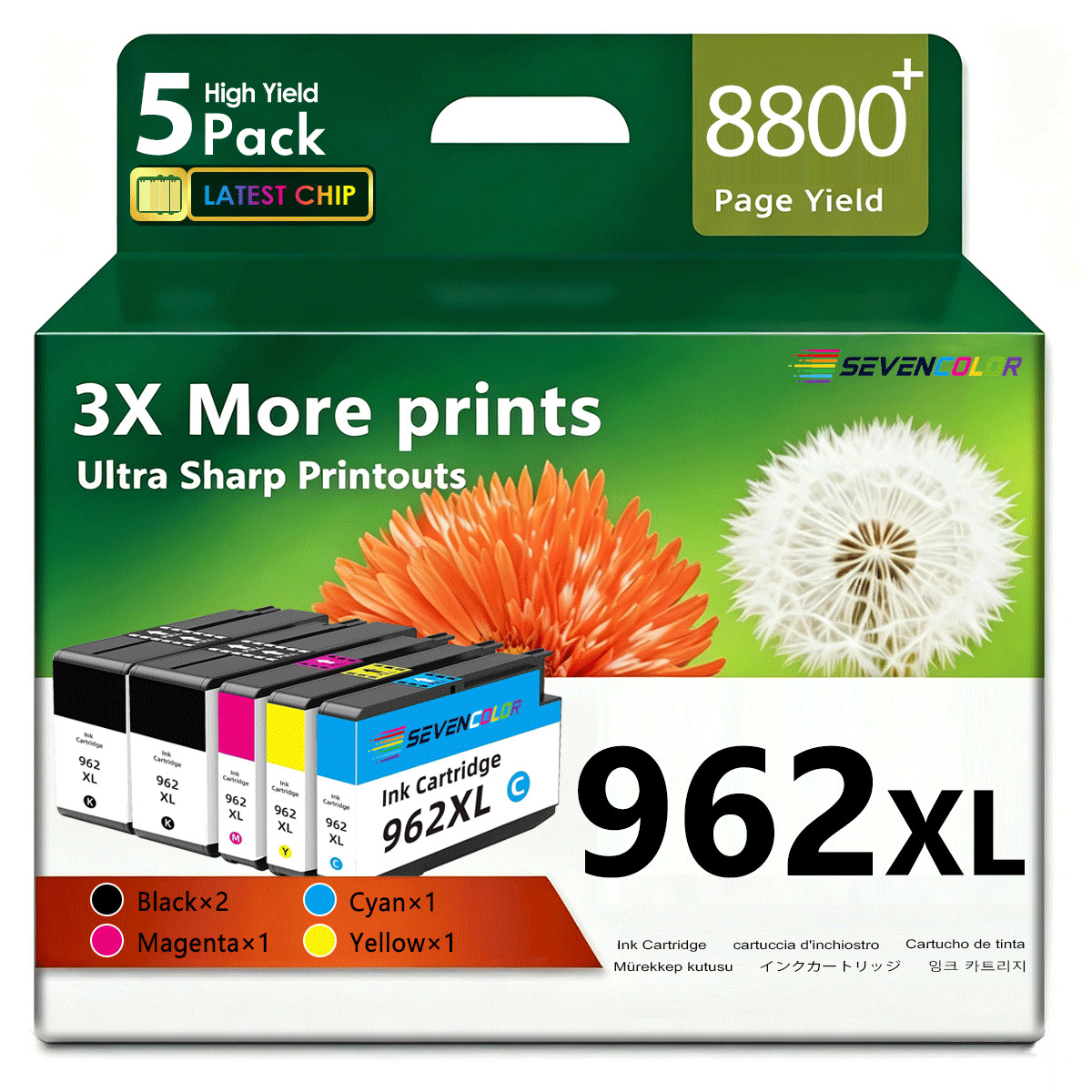 962XL Ink Cartridges Use with OfficeJet Pro 9010 9020 Printer (2K/CMY, 5 Pack)