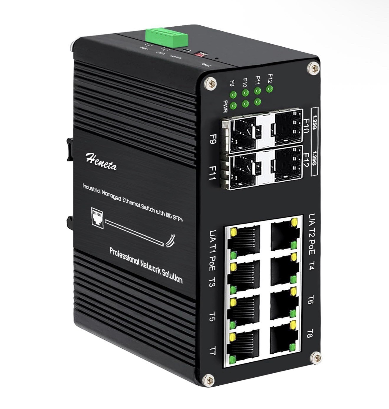 Industrial L2+ 12 Port Gigabit Managed PoE Ethernet Switch,Hardened Fiber, 8 PoE