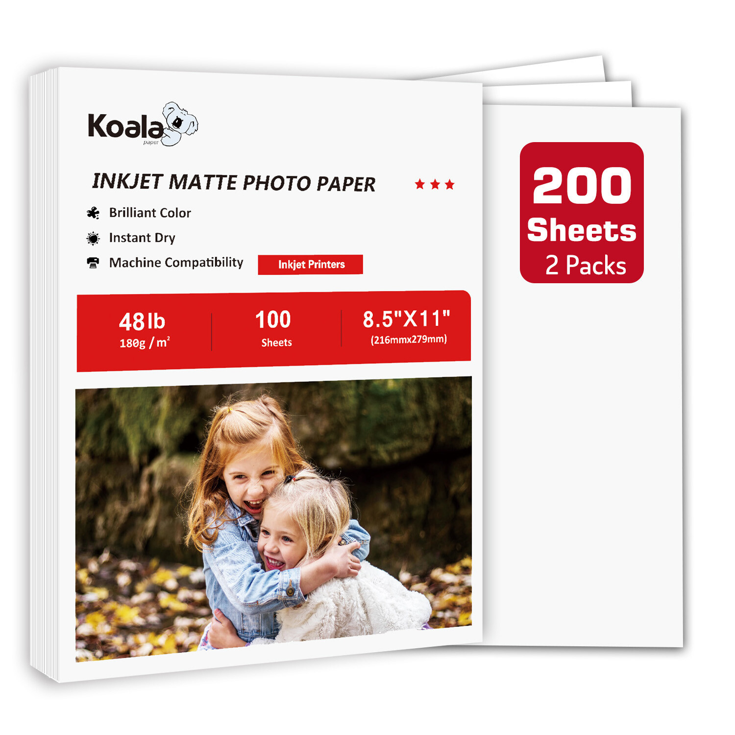 200 Sheets Koala Premium Matte Photo Paper 8.5x11 48lb Inkjet Printer 180g 10Mil