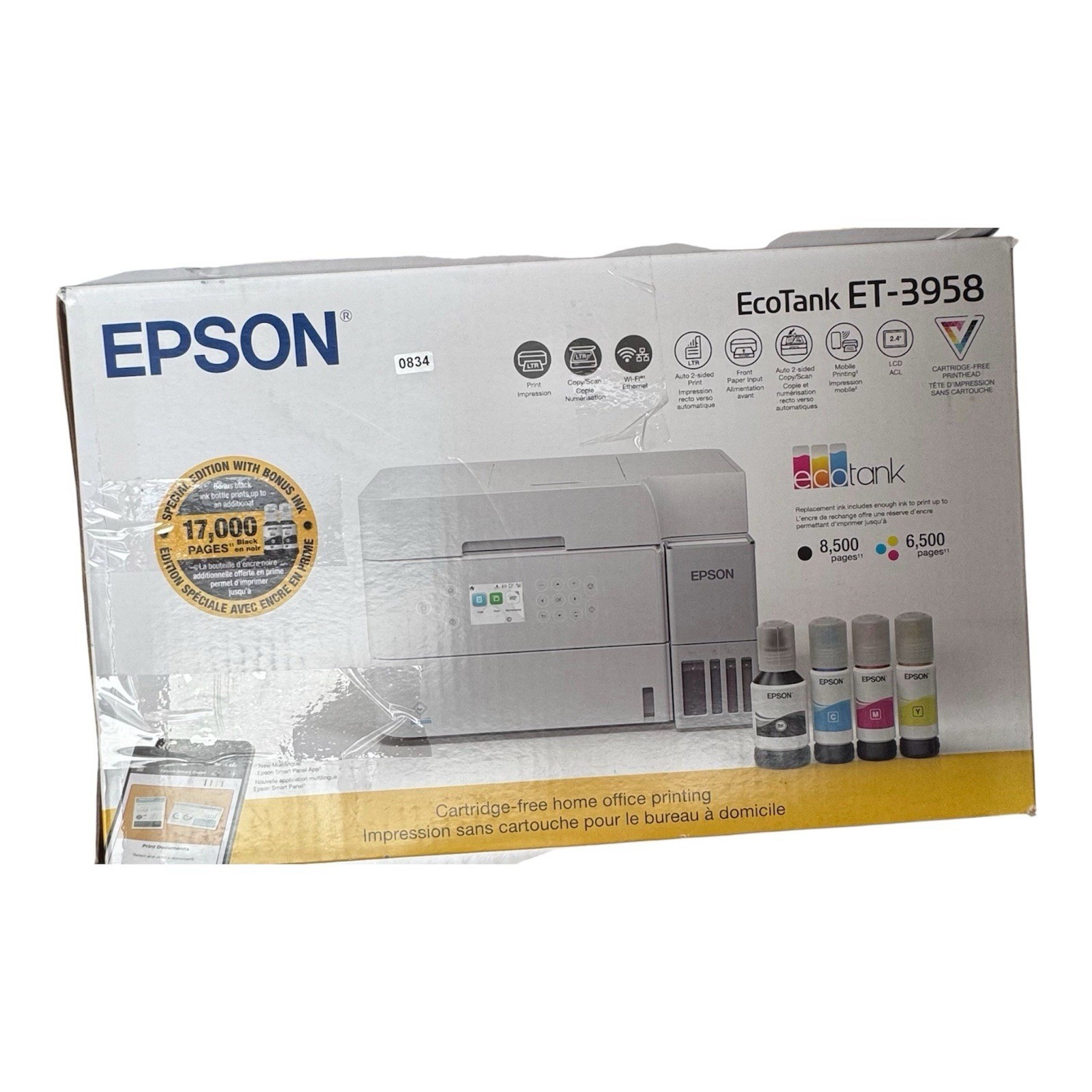 Epson EcoTank ET-3958 Wireless All-in-One Color Supertank Printer
