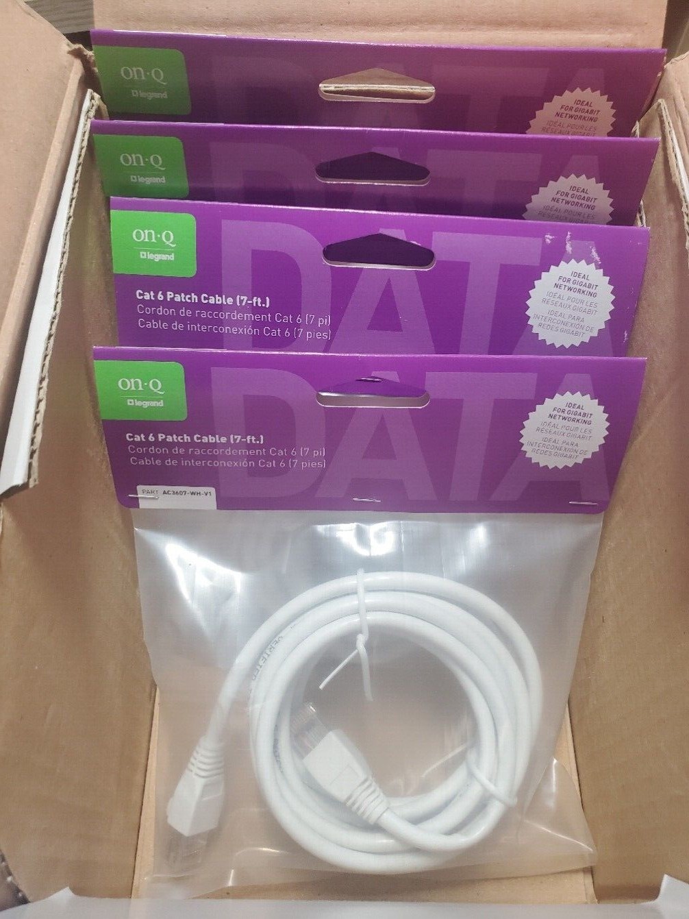 (4) Legrand *Case of 4*, On-Q, AC3607WHV1, 7 Foot, CAT 6, Patch Cables, White