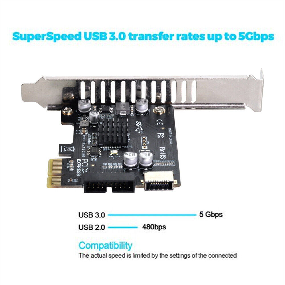 NFHK Type-E USB 3.1 Front Panel Socket USB 2.0 to PCI-E 1X Express Card VL805
