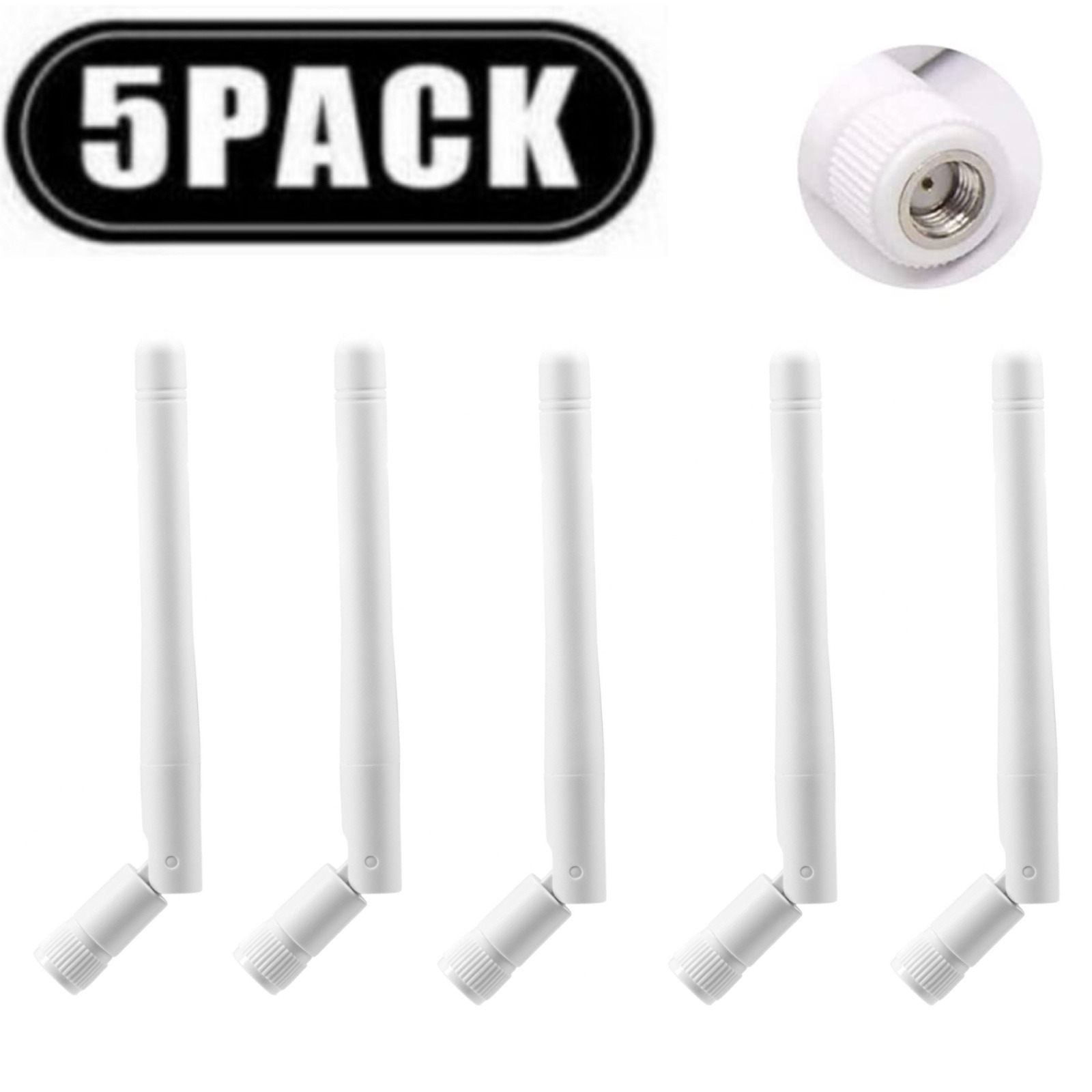 5-PACK LOT RP-SMA Antenna for WiFi 2.4GHz/5Ghz Wireless Router or Card (White)