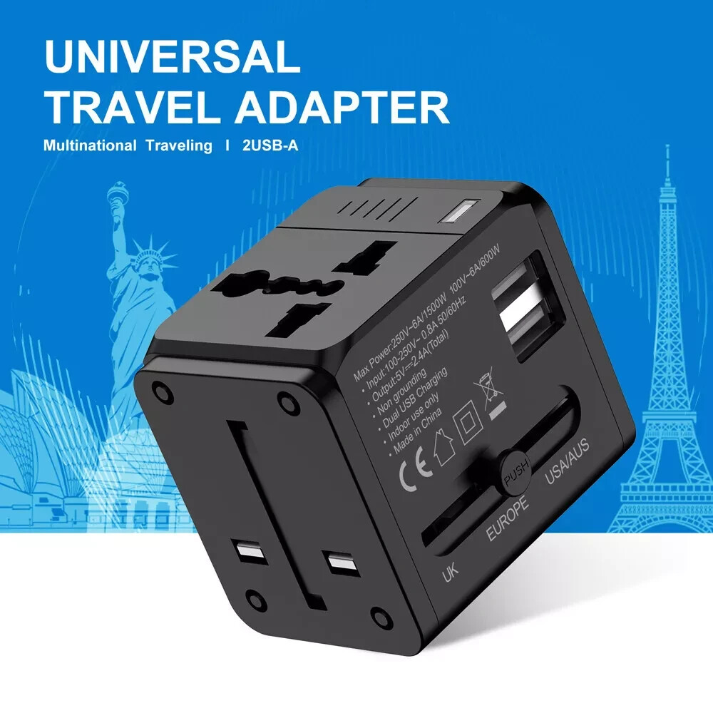 Universal World Plug Travel Adapter Converter With Dual USB Charger AU/US/UK/EU