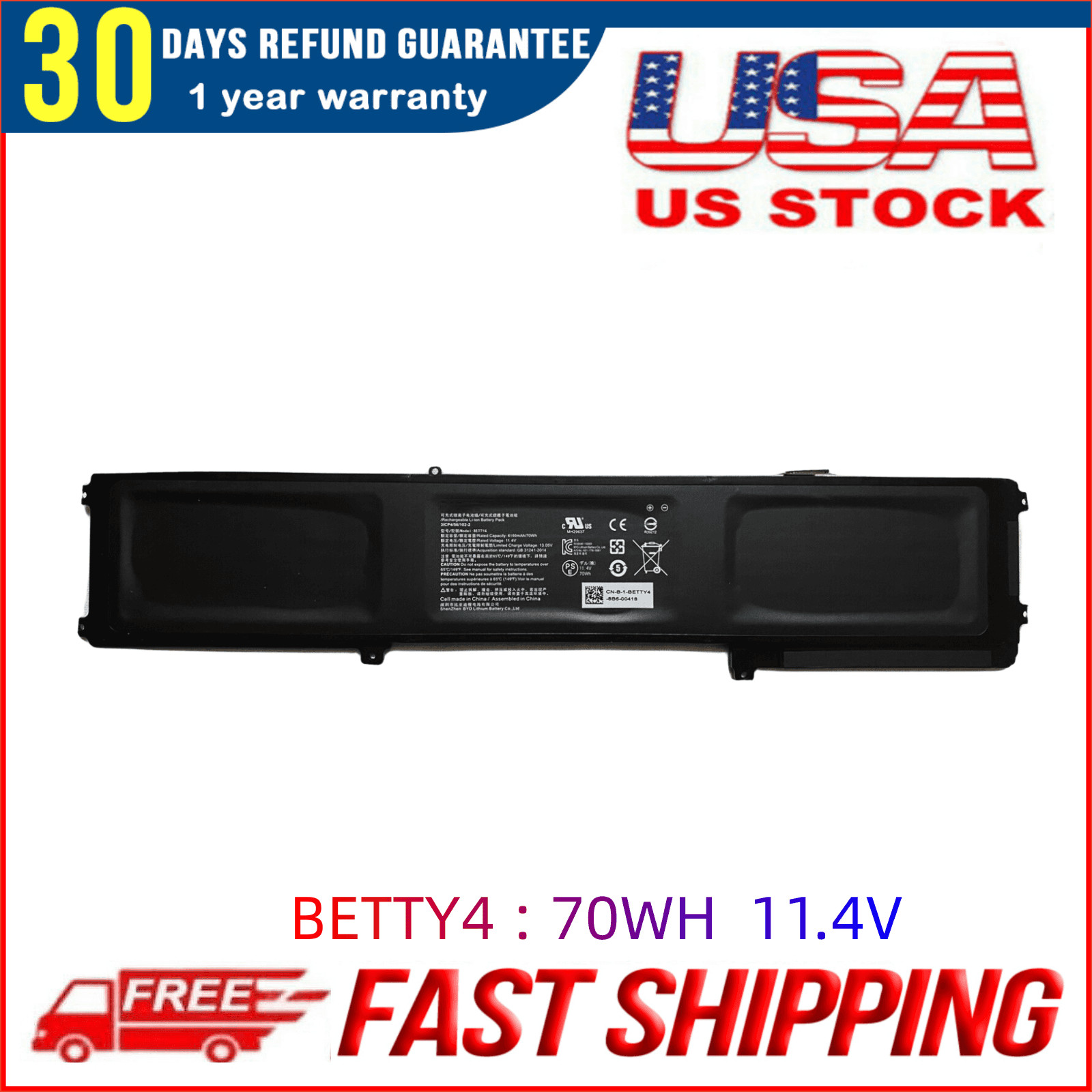 New Genuine BETTY4 Battery For Razer RZ09-0195 Blade 2016 14" V2 (3ICP4/56/102-2