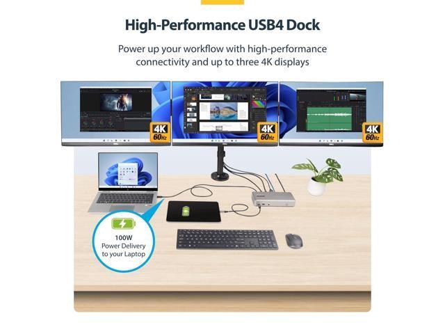 SILVER - STARTECH TRIPLE-MONITOR USB4 DOCKING STATION 4K 60HZ HDMI OR