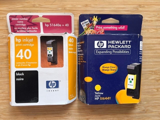 TWO Genuine HP 40 51640 Cartridges: Black, Yellow.