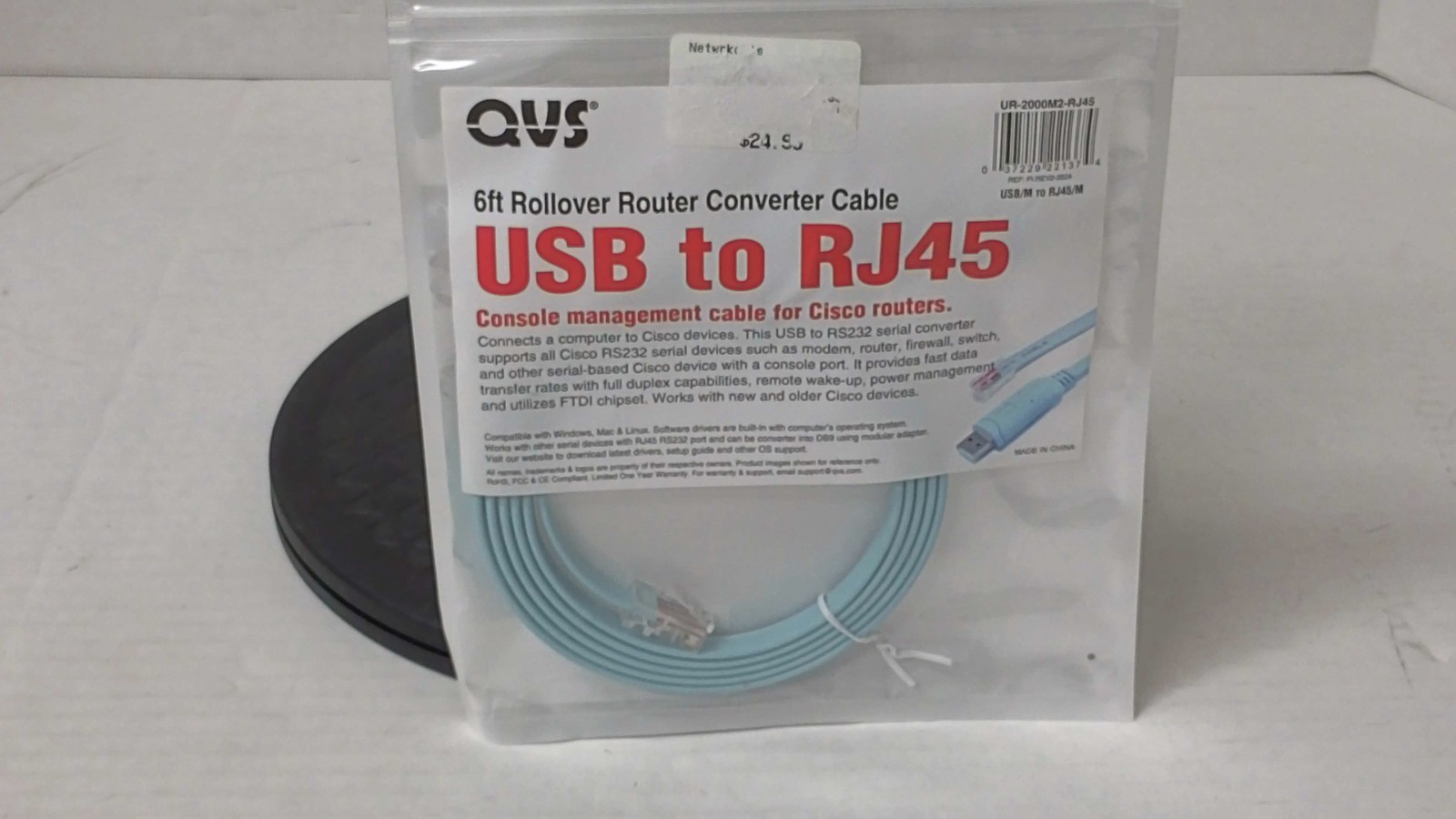 QVS USB to RJ45 Rollover Router Converter Cable for Cisco, 6ft, light blue