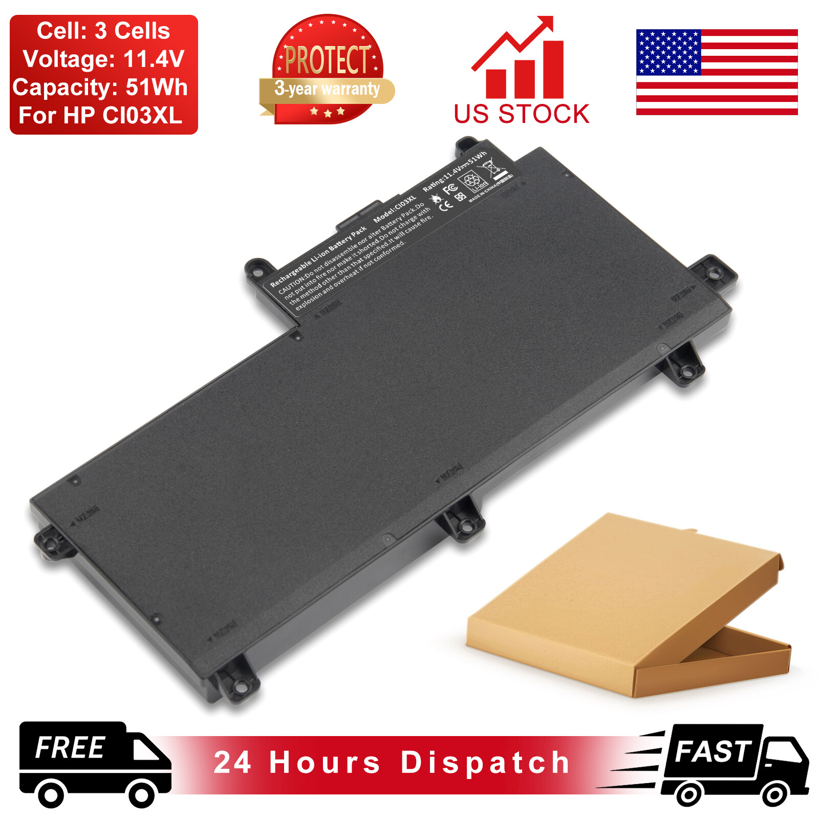CI03XL CIO3XL Battery for HP ProBook 640 645 650 655 G2 CI03 CIO3 801554-002 US