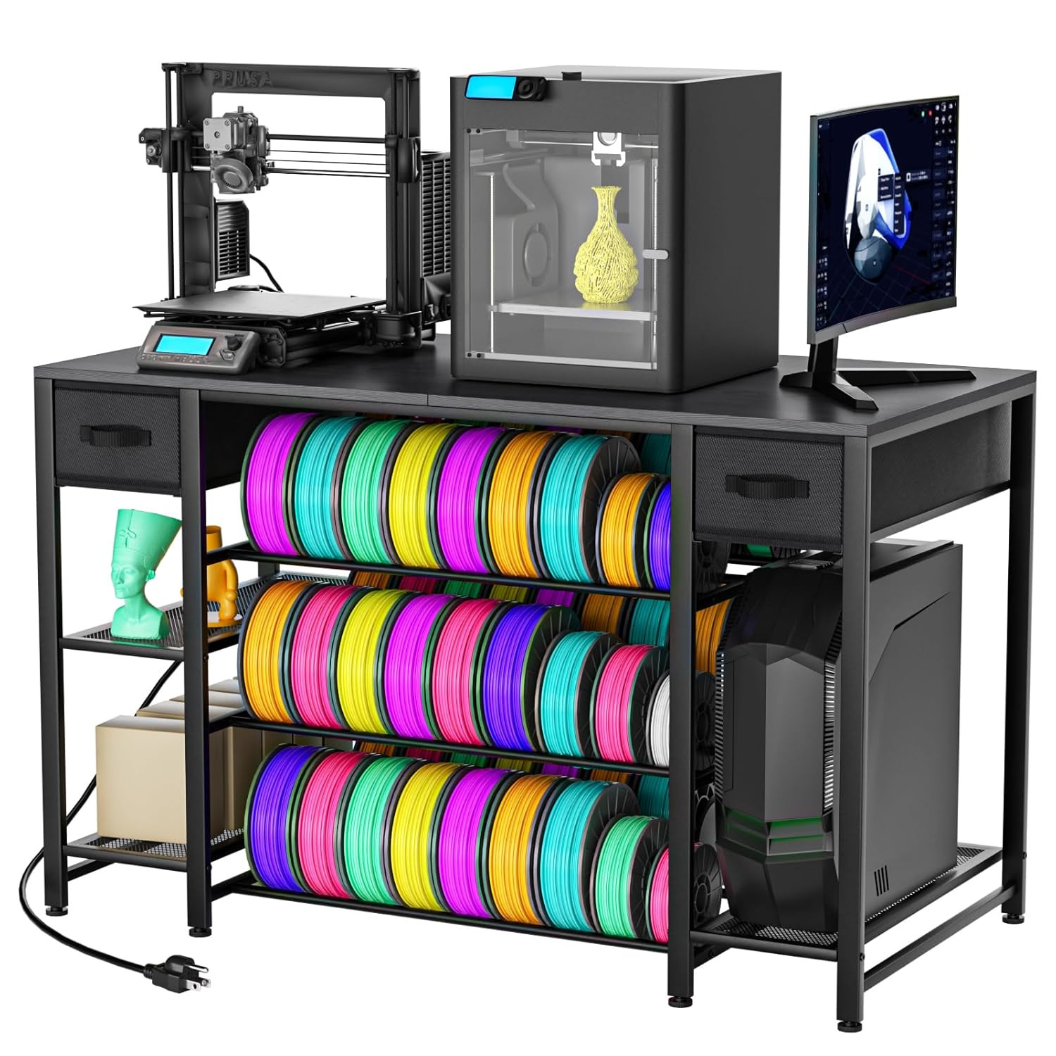 3D Printer Table with Storage, Heavy Duty Metal 3D Printer Stand with Filament S