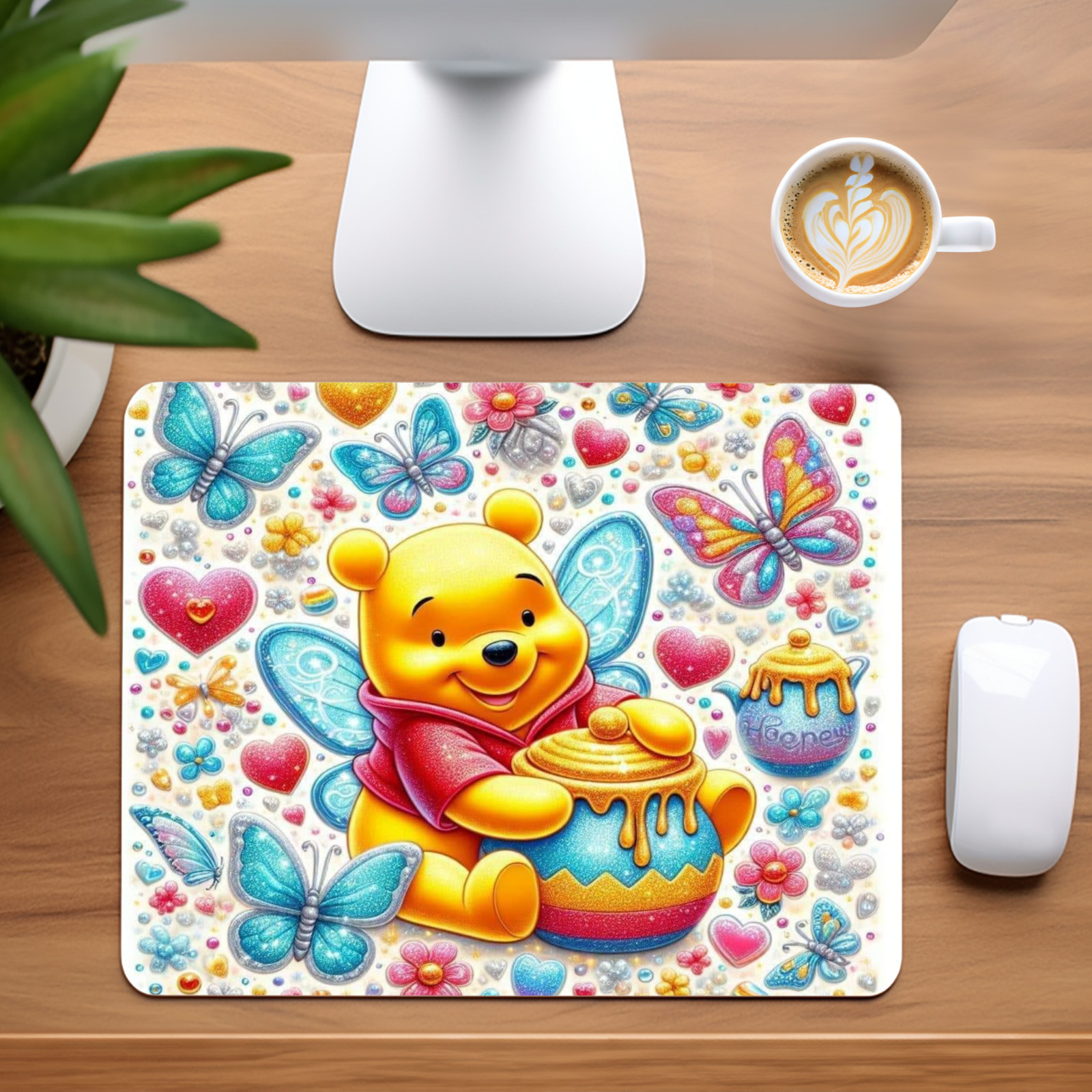 Winnie the Pooh with Butterflies Inspired Custom Mouse Pad