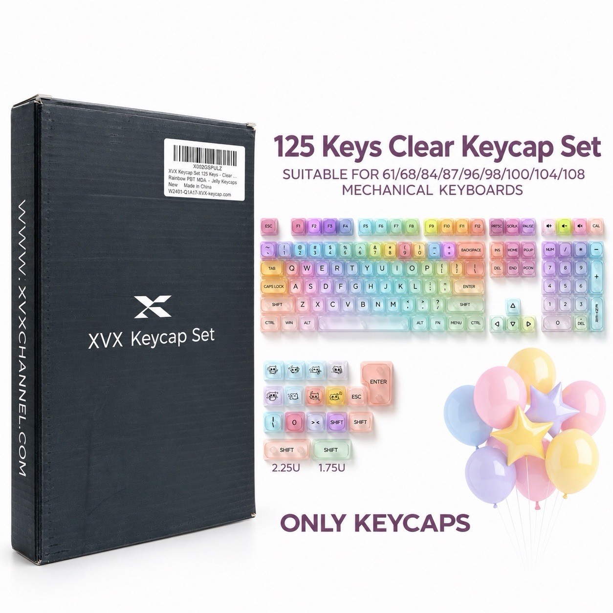 XVX 125-Key Clear Candy Keycap Set MOA Profile Pastel Gradient Mechanical