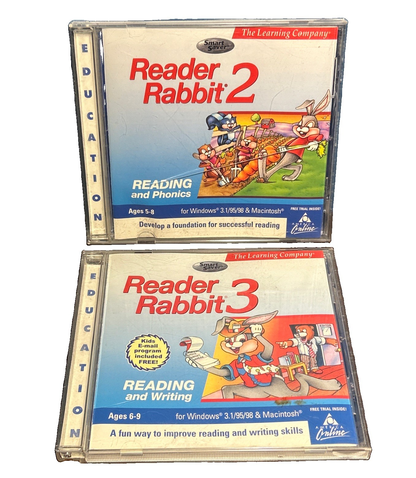 VINTAGE 90s Reader Rabbit PC CD Rom Lot, 2 & 3 Educational Reading Games Age 5-9
