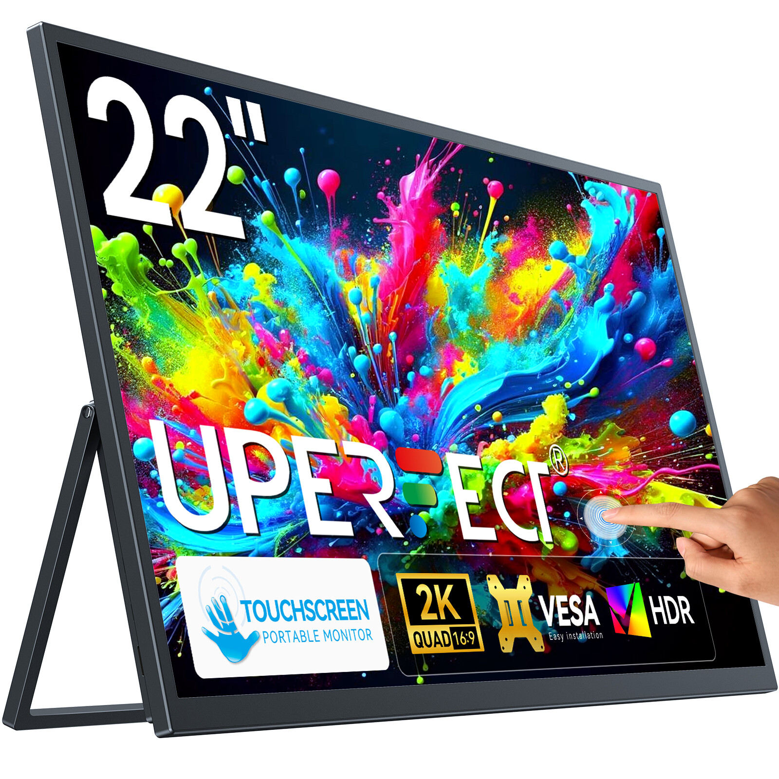 UPERFECT 22" 2K Touchscreen Portable Larger Monitor Computer Screen Fresstanding