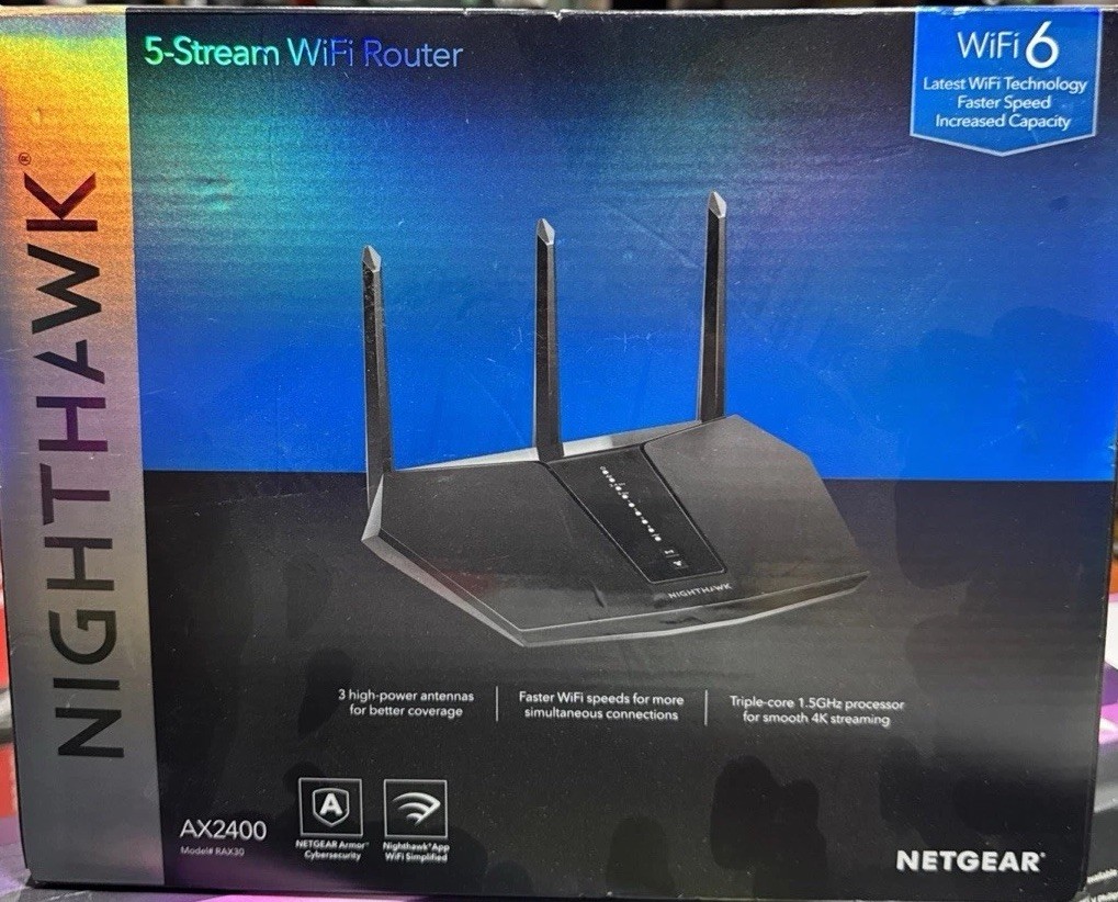 NETGEAR Nighthawk WiFi 6 Router RAX30 5-Stream Dual-Band Router AX2400 - Black