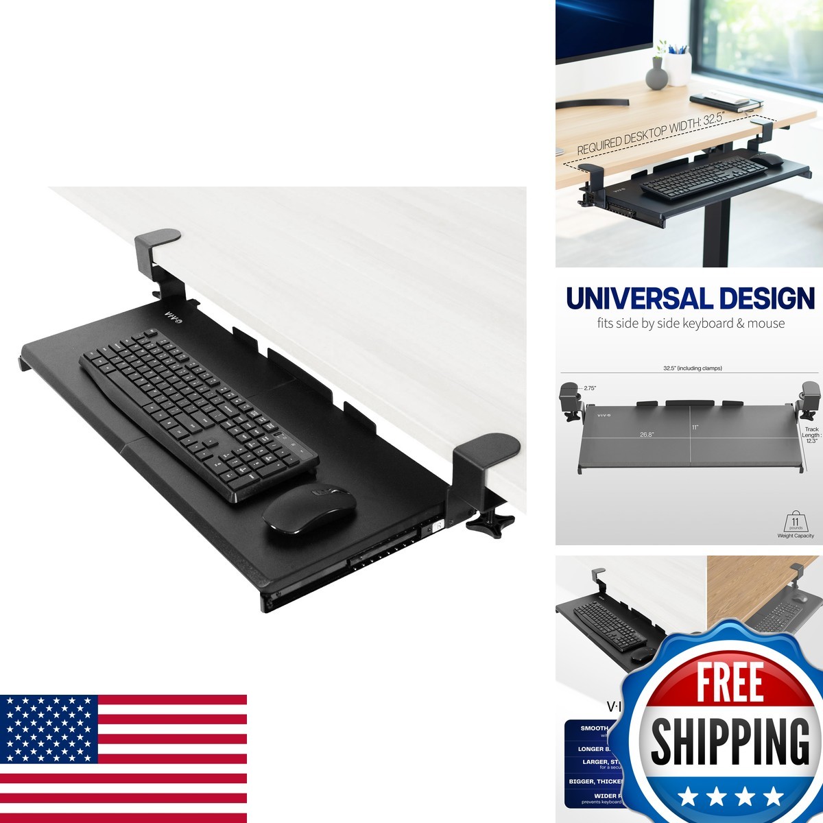 VIVO Black Clamp-on 27 x 11 in Keyboard Tray MOUNT-KB05E