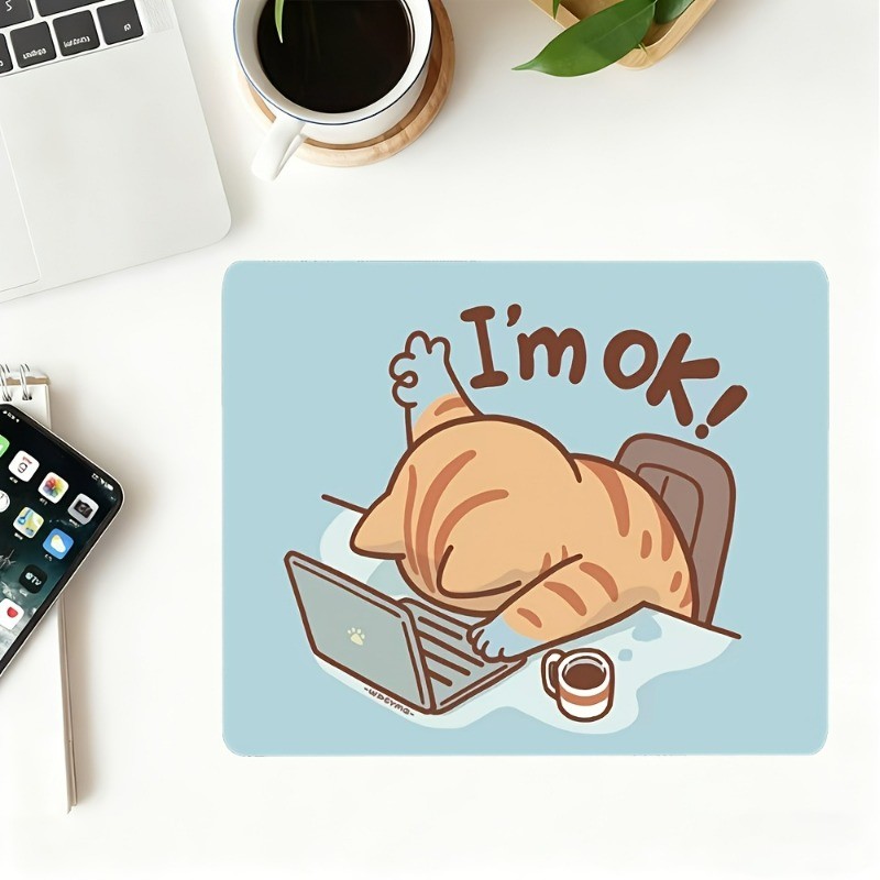 Cute Animal Cat Lover WFH Mouse Pat "I'm OK" Lazy Cat Desk Decor for Home Office