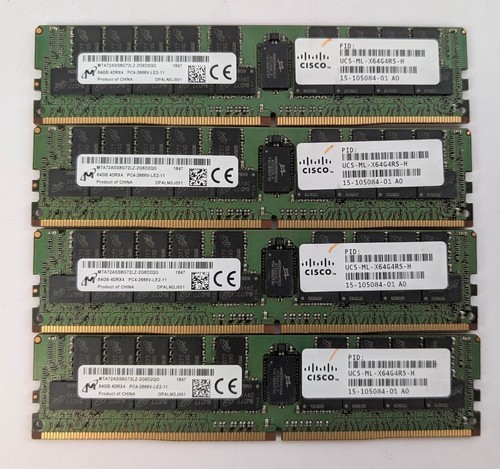 256GB Kit (64GB x 4 ) 4DRx4  DDR-4  2666V ECC REG. Micron MTA72ASS8G72LZ-2G6D2