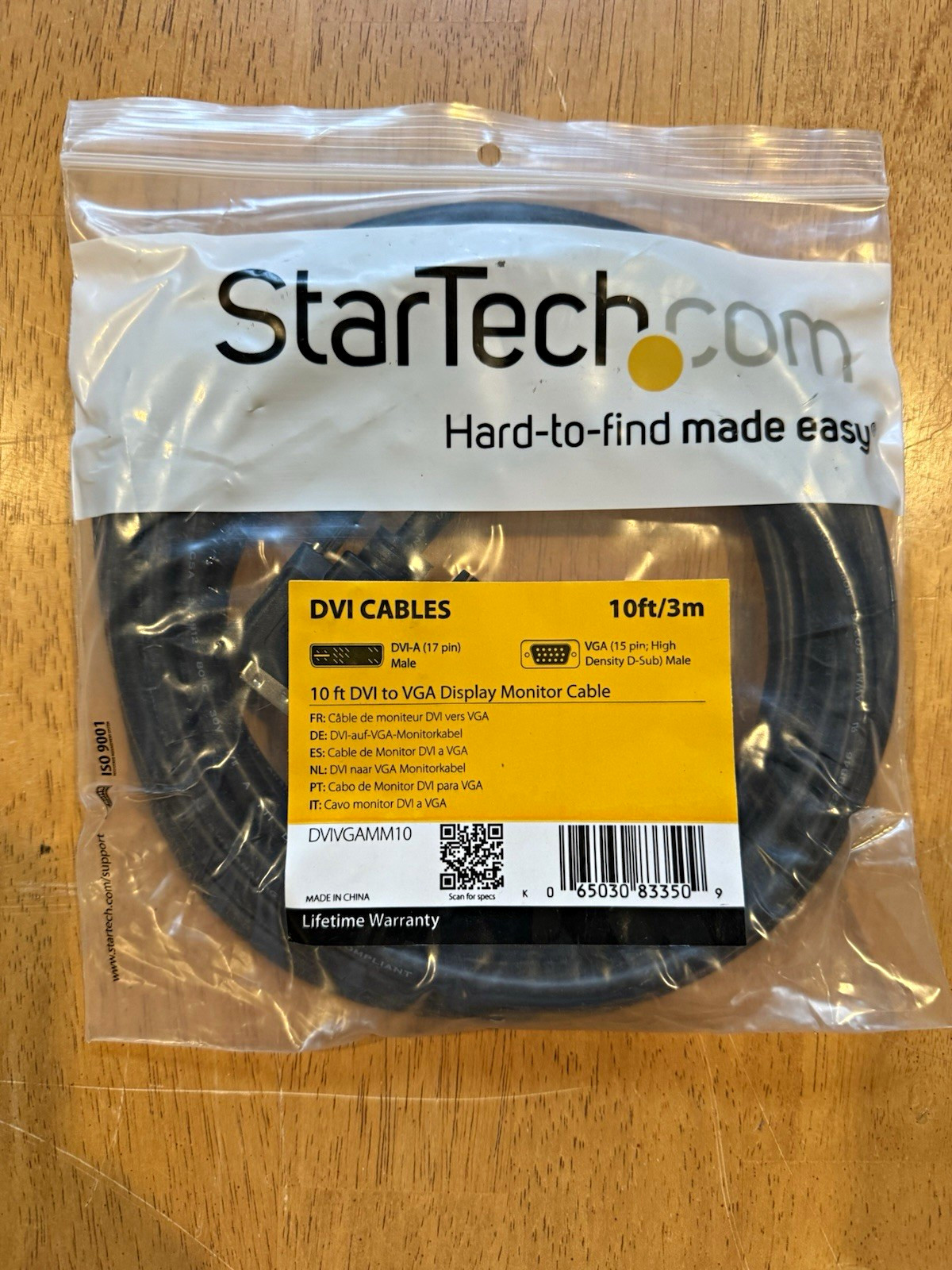 StarTech DVIVGAMM10 10ft DVI-A Male to VGA Male Monitor Cable Black