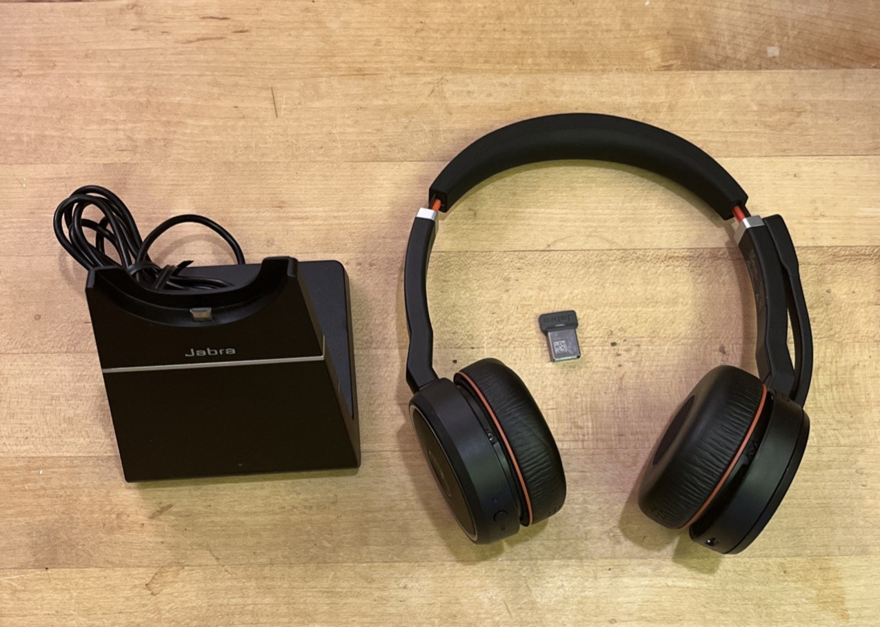 Jabra Evolve 75 HSC040W Wireless Bluetooth Headset, Charge Stand, Cable, Dongle