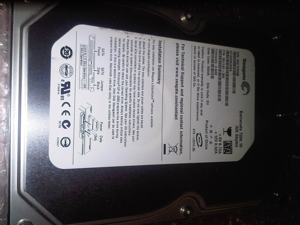 Seagate ST3320620AS 9BJ14G-308 FW 3.AAK DATA: 08045 SU