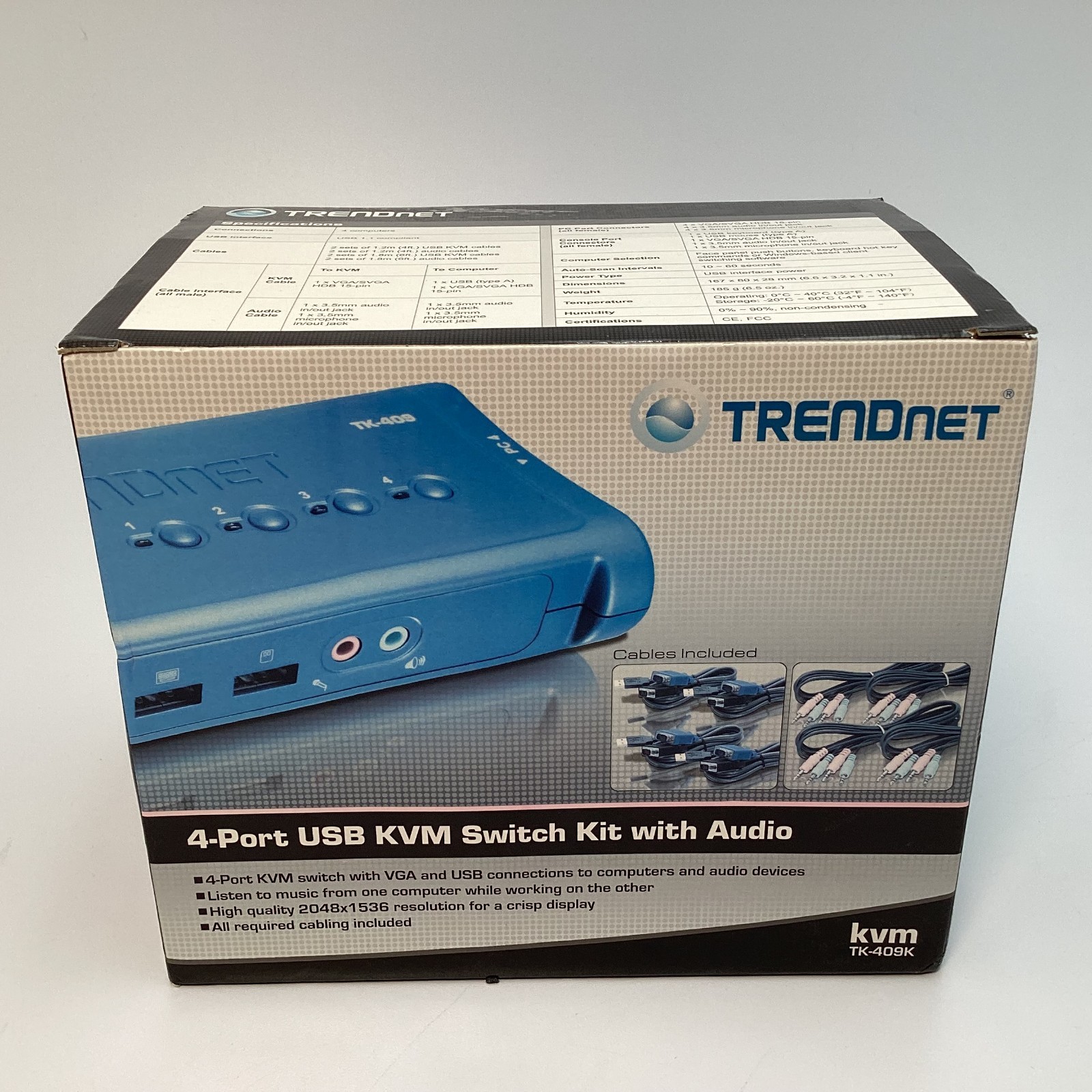 TRENDnet TK-409K 4-Port USB KVM Switch Kit with Audio 2048x1536 - New & Flawless