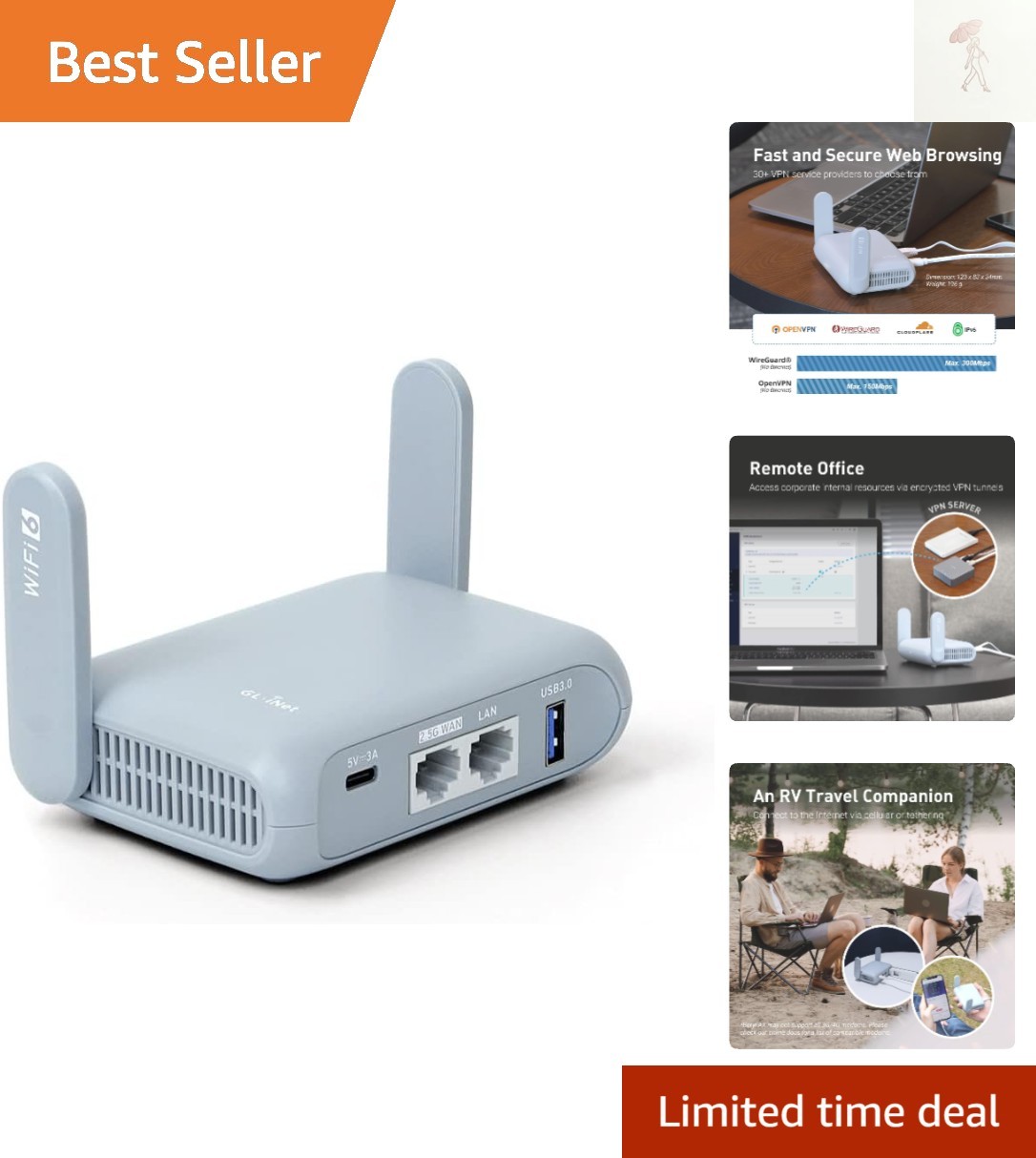 GL-MT3000 Beryl AX Wi-Fi 6 Travel Router, 2.5G WAN, VPN, OpenWrt