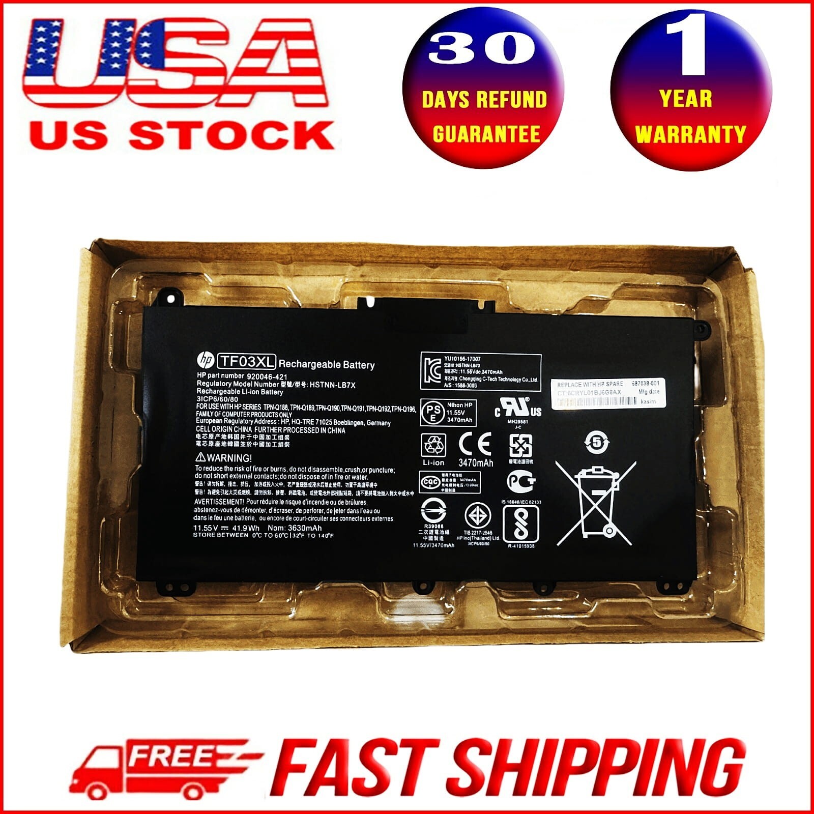 TF03XL Genuine Battery For HP Pavilion 15-CC 15-CD 17-AR HSTNN-LB7L 920070-855
