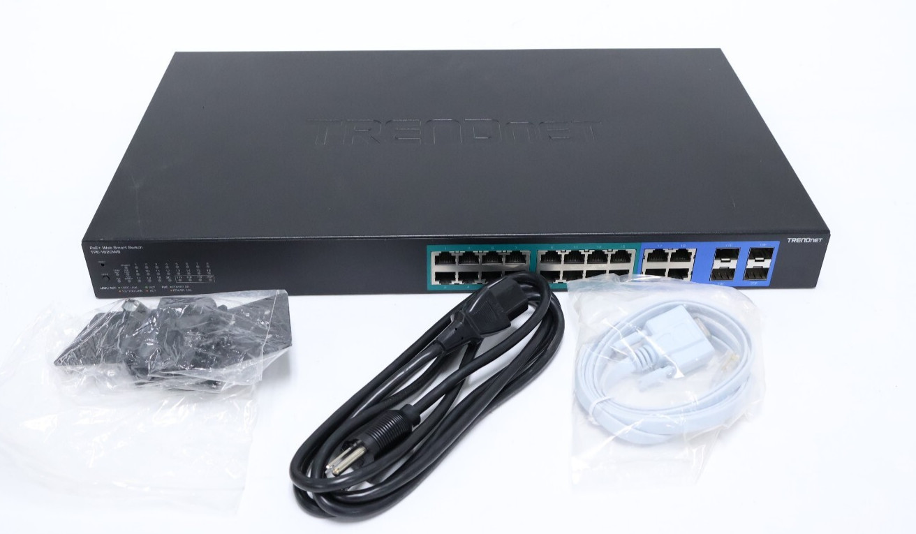 TRENDnet TPE-1620WS/A 20-Port Gigabit PoE+ Web Smart Switch w/ Cables