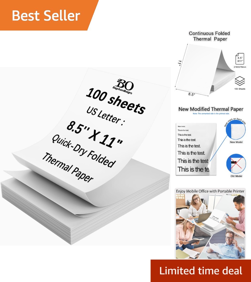Thermal Paper 8.5 x 11 Inch for Portable Printers, 100PCS  Letter Size-BPA-Free