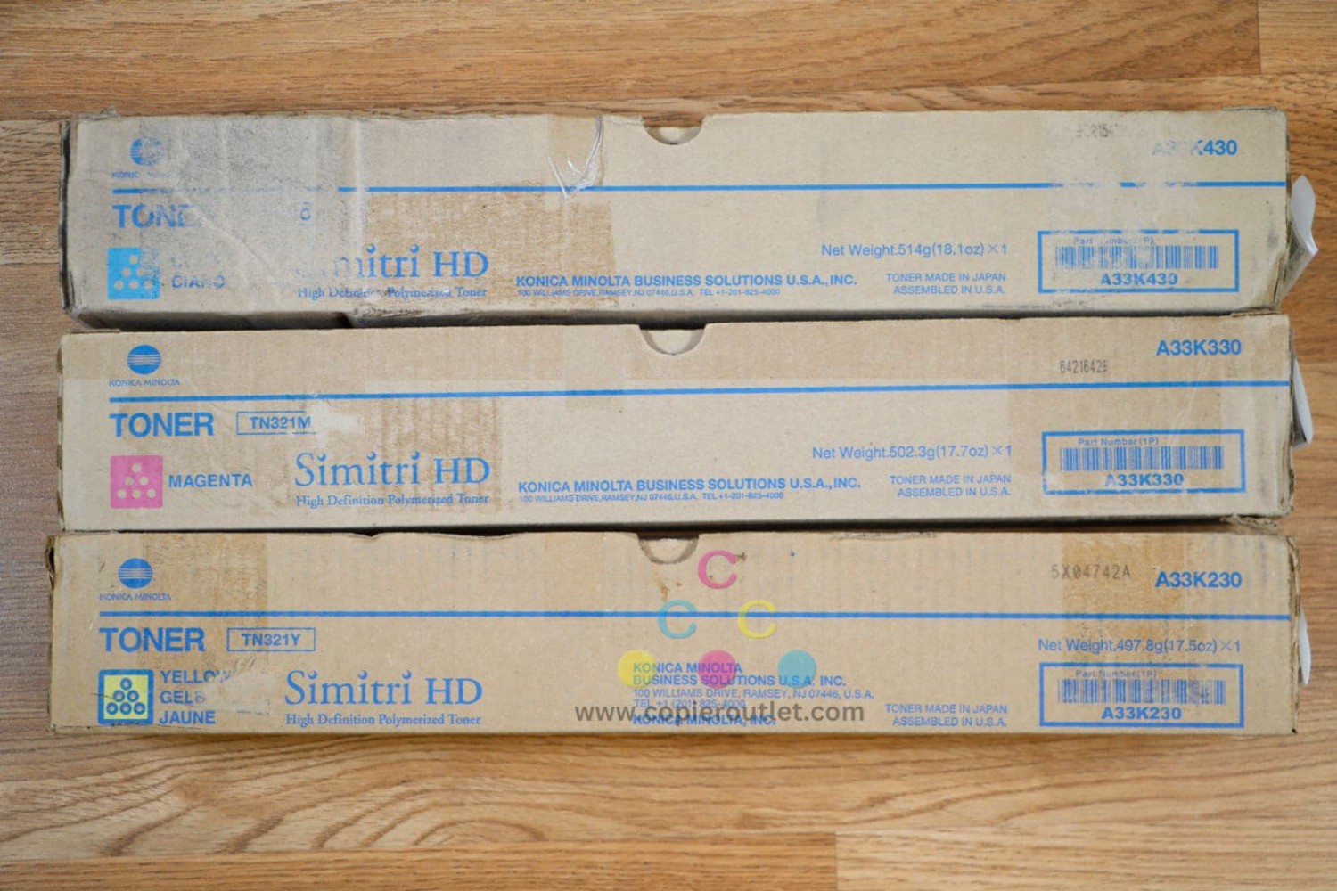 3 Cosmetic Konica C224,C224e,C284,C284e,C364e Toners TN321C, TN321M, TN321Y