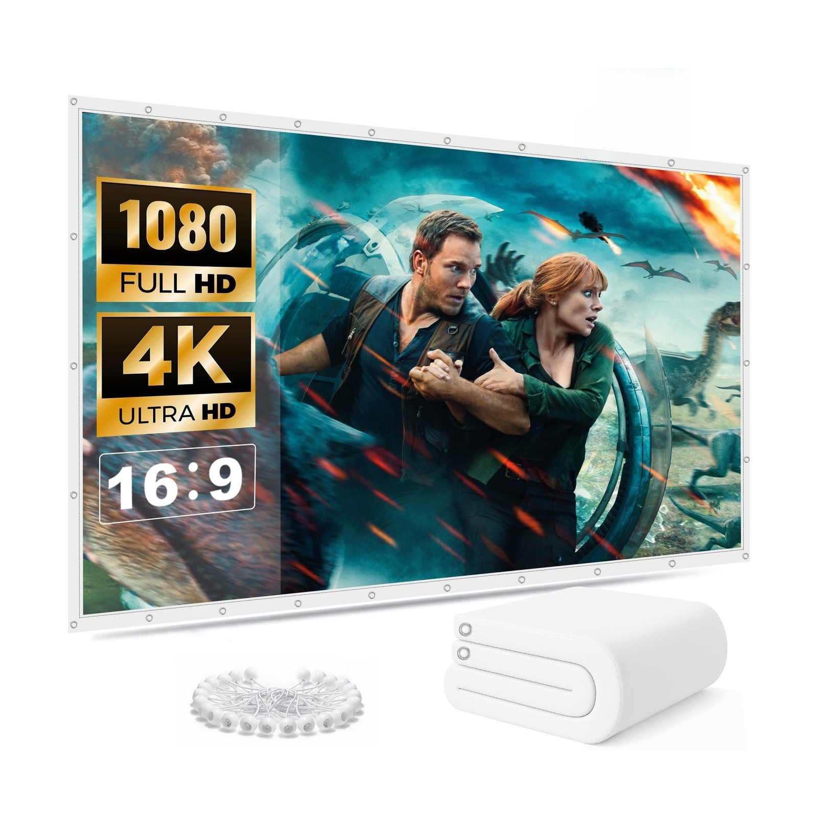 3D Air Mesh Projector Screen 16.4ft, 4K 16:9 Portable Projector Movies Screen...