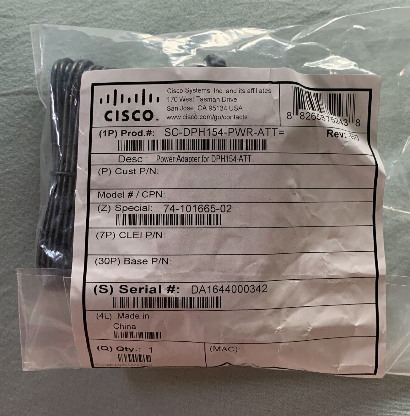 Genuine Cisco Microcell v4 Power Cord For MicroCell DPH-154 New In Sealed Bag