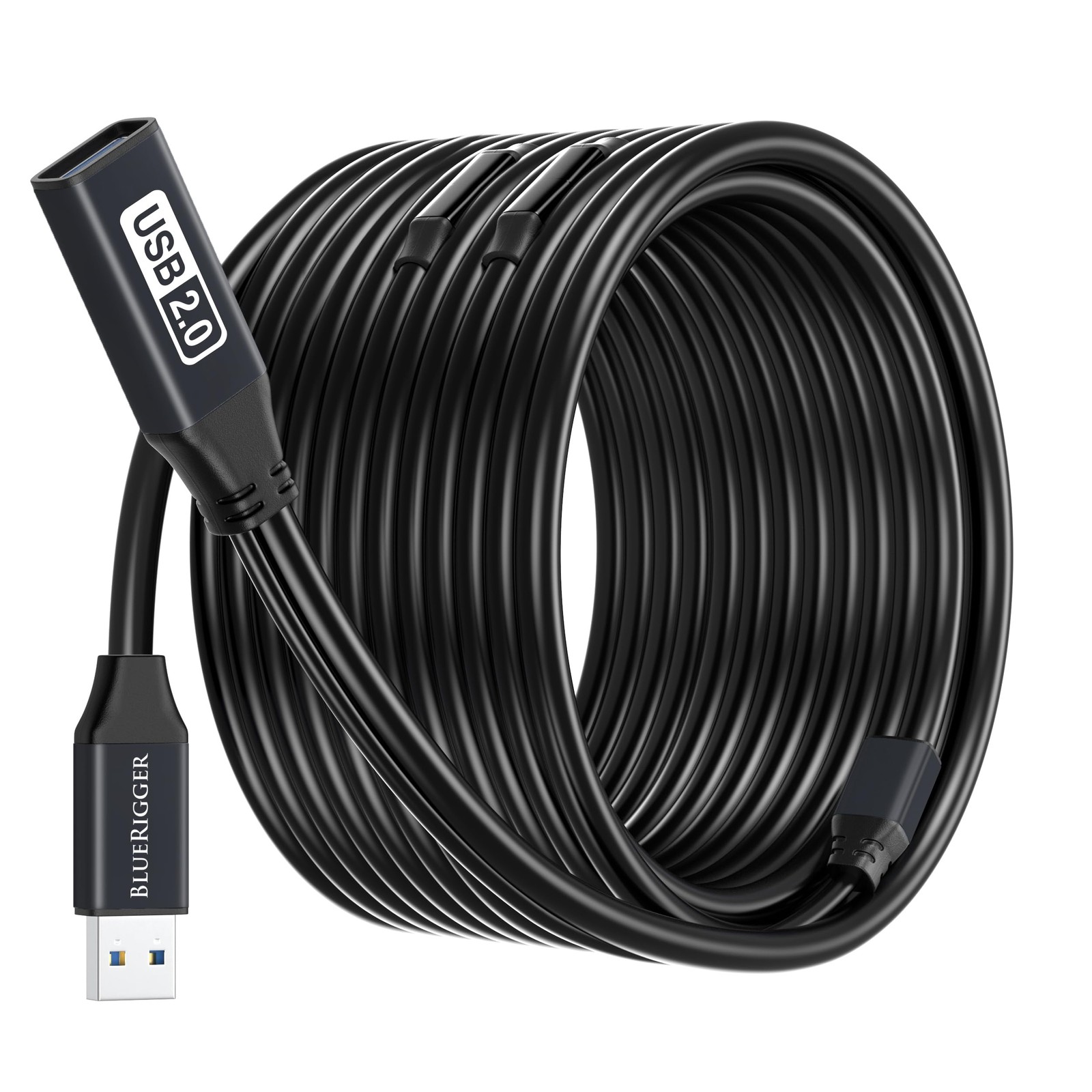 BlueRigger USB Extension Cable (100FT, Long Active 100FT, Black 2.0 