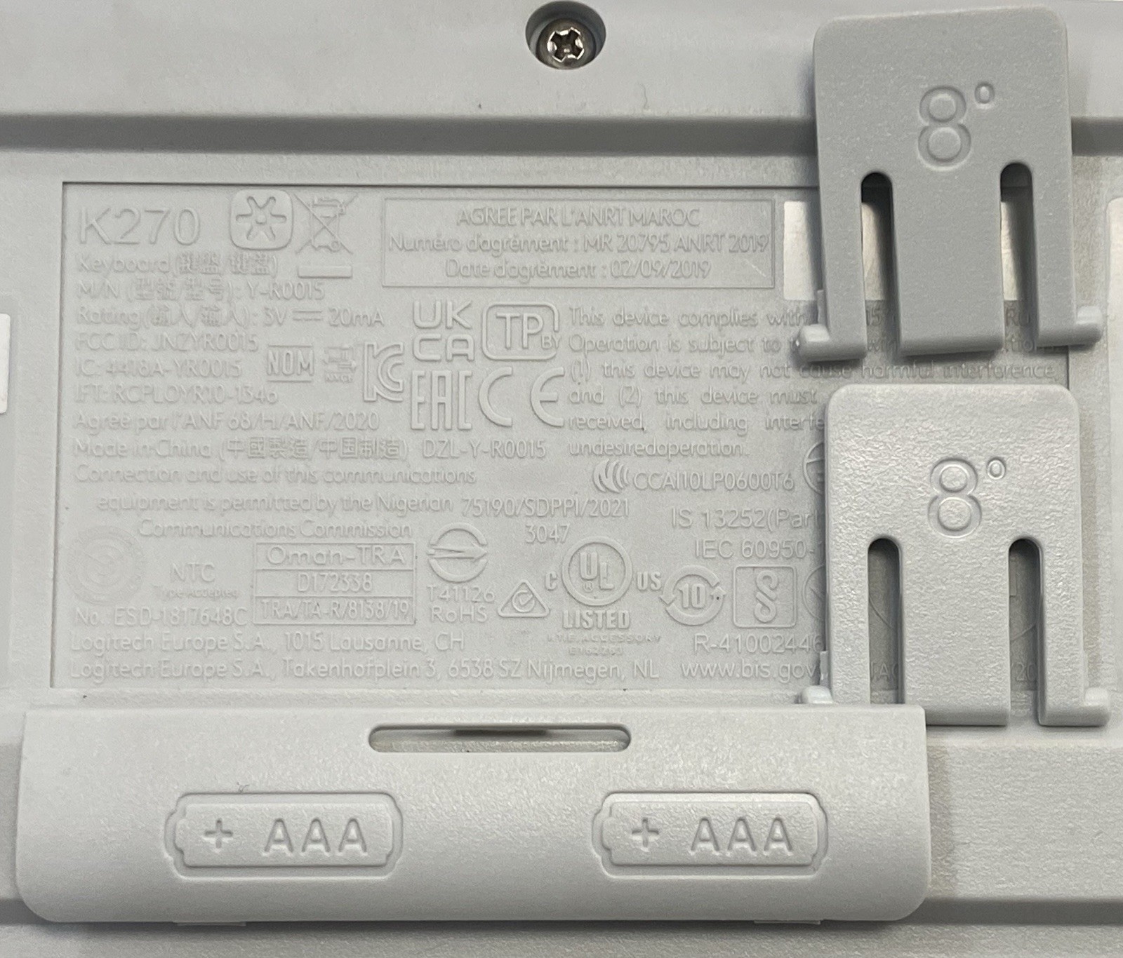 Genuine OEM White Feet and Battery Cover for Logitech K270 Keyboard