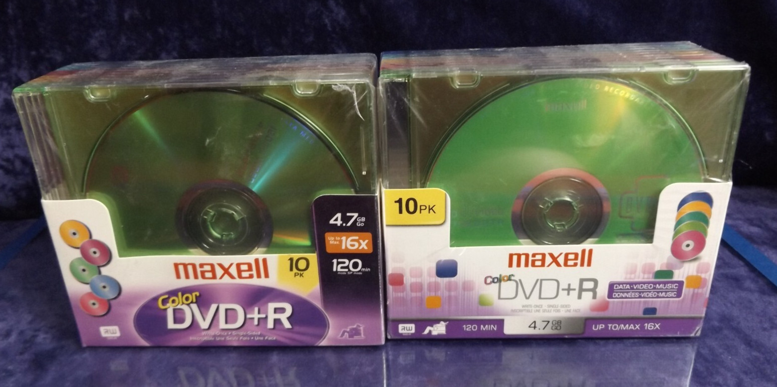 Maxwell Color DVD + R, 2 10 - 120 minutes - Factory Sealed - Two Boxes